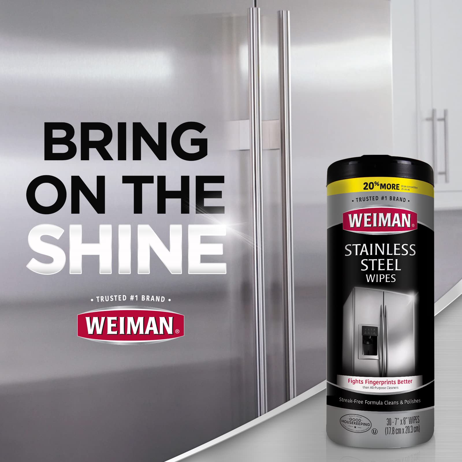 Weiman Stainless Steel Cleaner and Polish Wipes, 30 Count