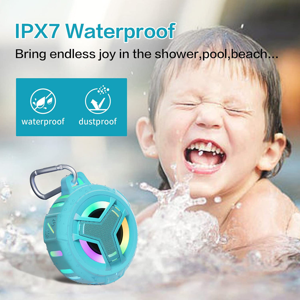 EBODA Bluetooth Shower Speaker, Portable Bluetooth Speakers, IP67 Waterproof Wireless Speaker with LED Light, Floating, 2000mAh, True Wireless Stereo for Kayak, Beach, Gifts for unisex -Black