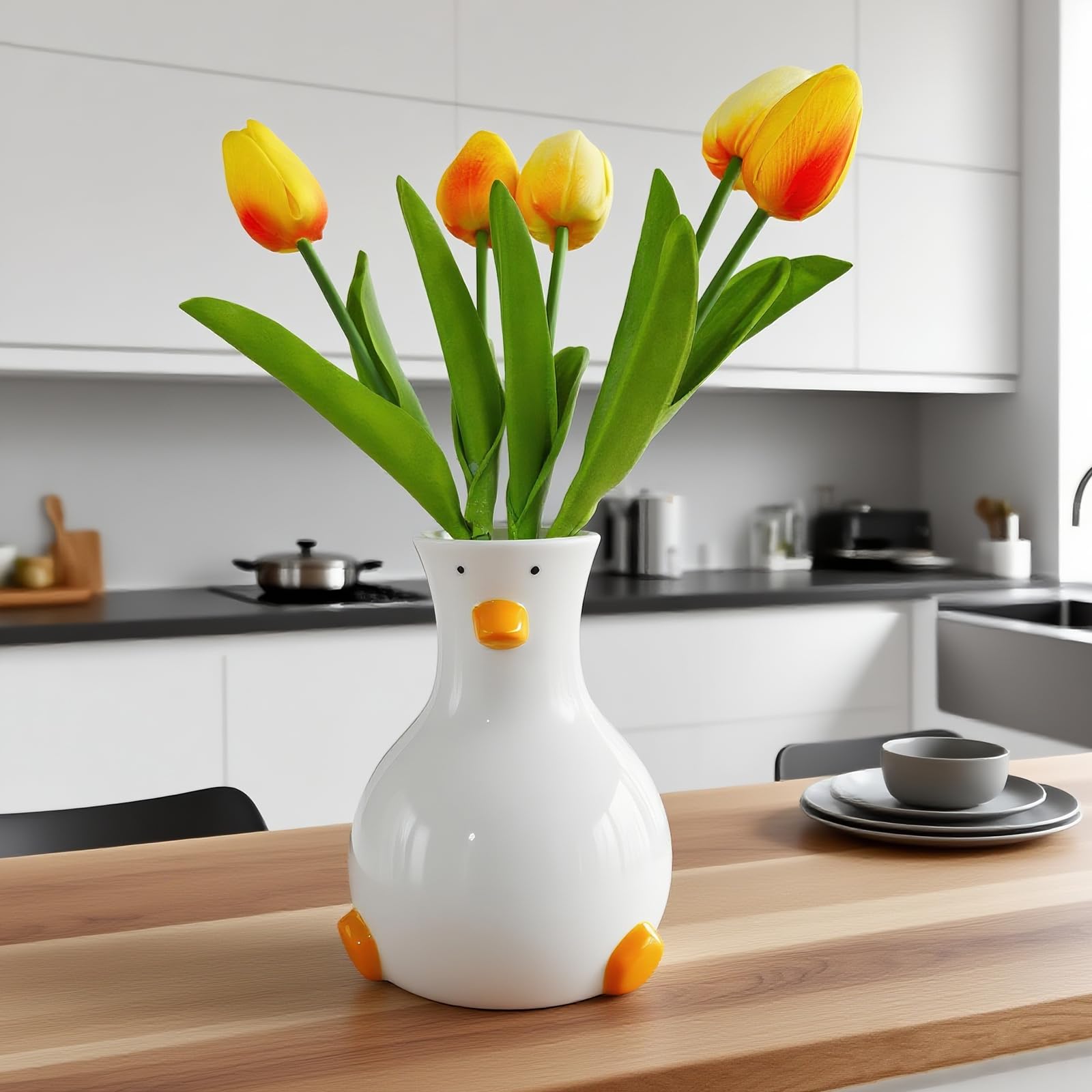 Handcrafted Ceramic White Flower Duck Vase