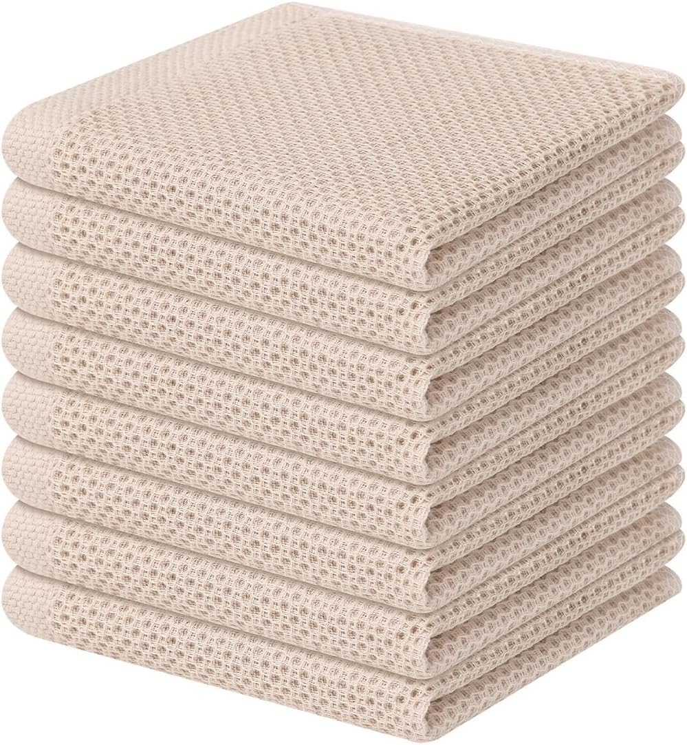 Homaxy 100% Cotton Waffle Weave Kitchen Dish Cloths, Ultra Soft Absorbent Quick Drying Dish Towels, 12 x 12 Inches, 6-Pack, Apricot