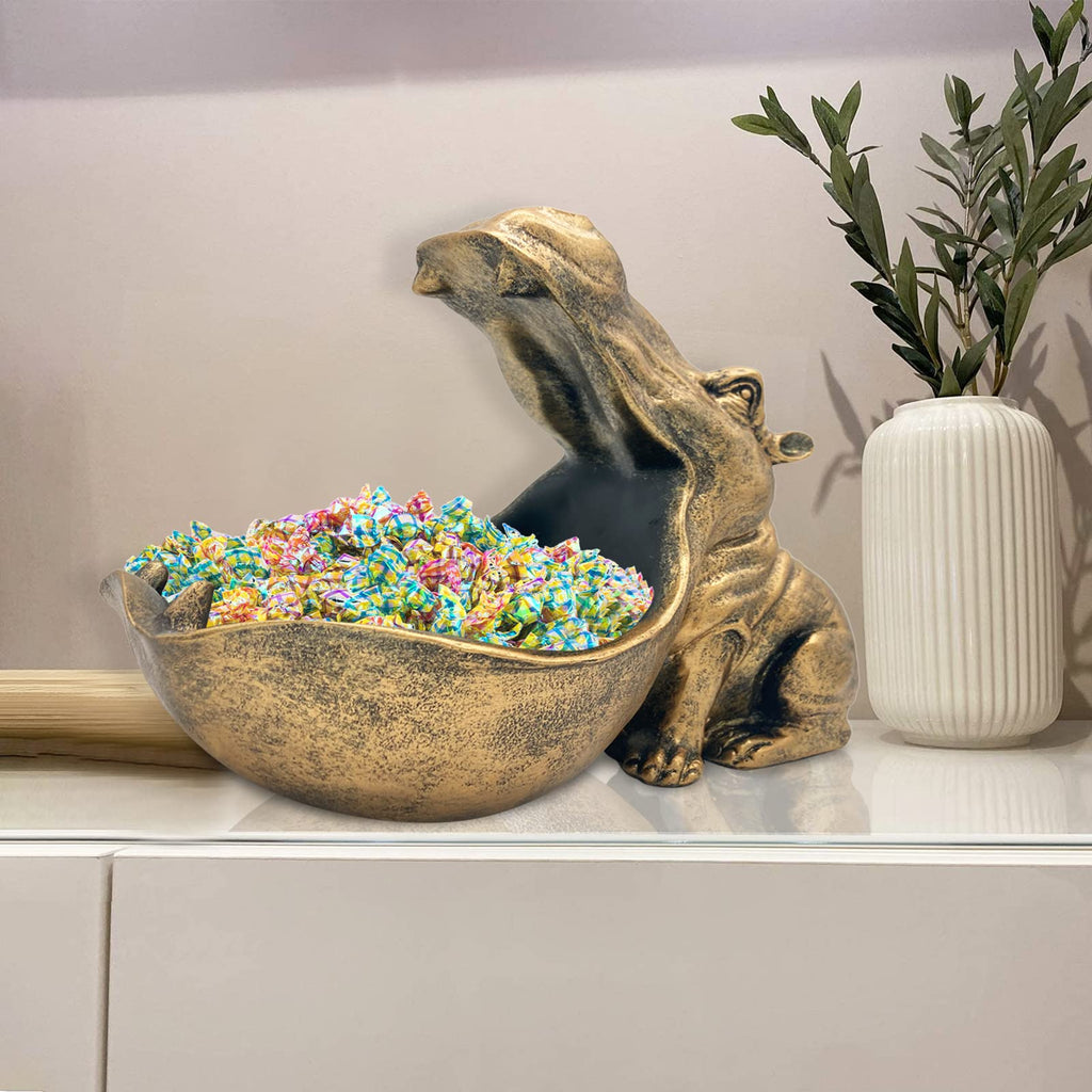 aboxoo Hippo Statue,Large Hippopotamus Figurine Home Sculpture with Resin, Hippo Candy Jar, Candy Dish Bowl for Office Desk, Key Bowl for Entryway Table,Container Storage Art Decor Box(Dark Blue)