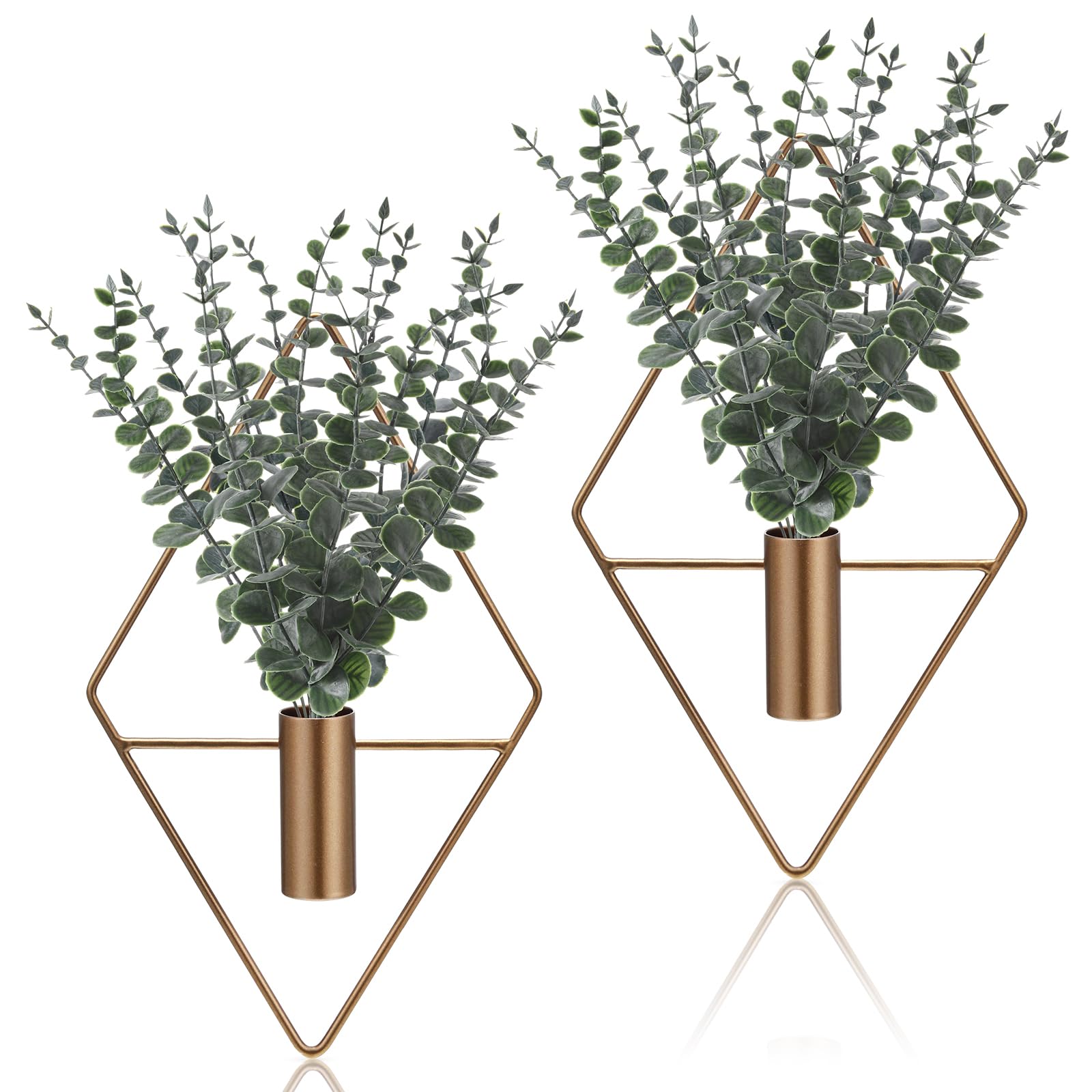 Jexine 4 Pcs Hanging Planters with Artificial Eucalyptus Metal Hanging Vase Indoor Plants Holder Modern Geometric Boho Bathroom Wall Decor for Living Room Home Office(Black)