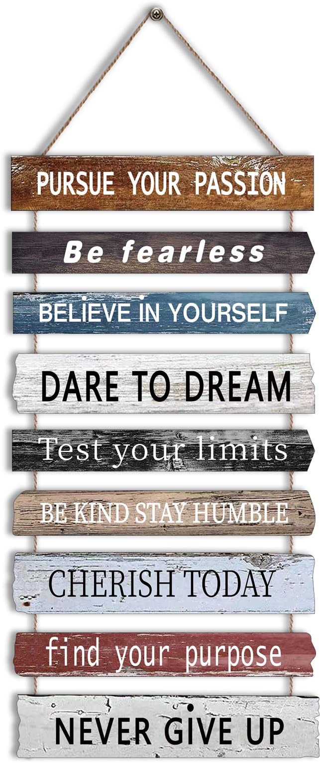 4 Pieces Home Wall Signs, THIS IS US/TOGETHER/BLESS THIS HOME/FAMILY Wall Decor For Living Room Bedroom, Rustic Wooden Farmhouse Wall Art , 4.7 x 13.8 Inch(Brown)