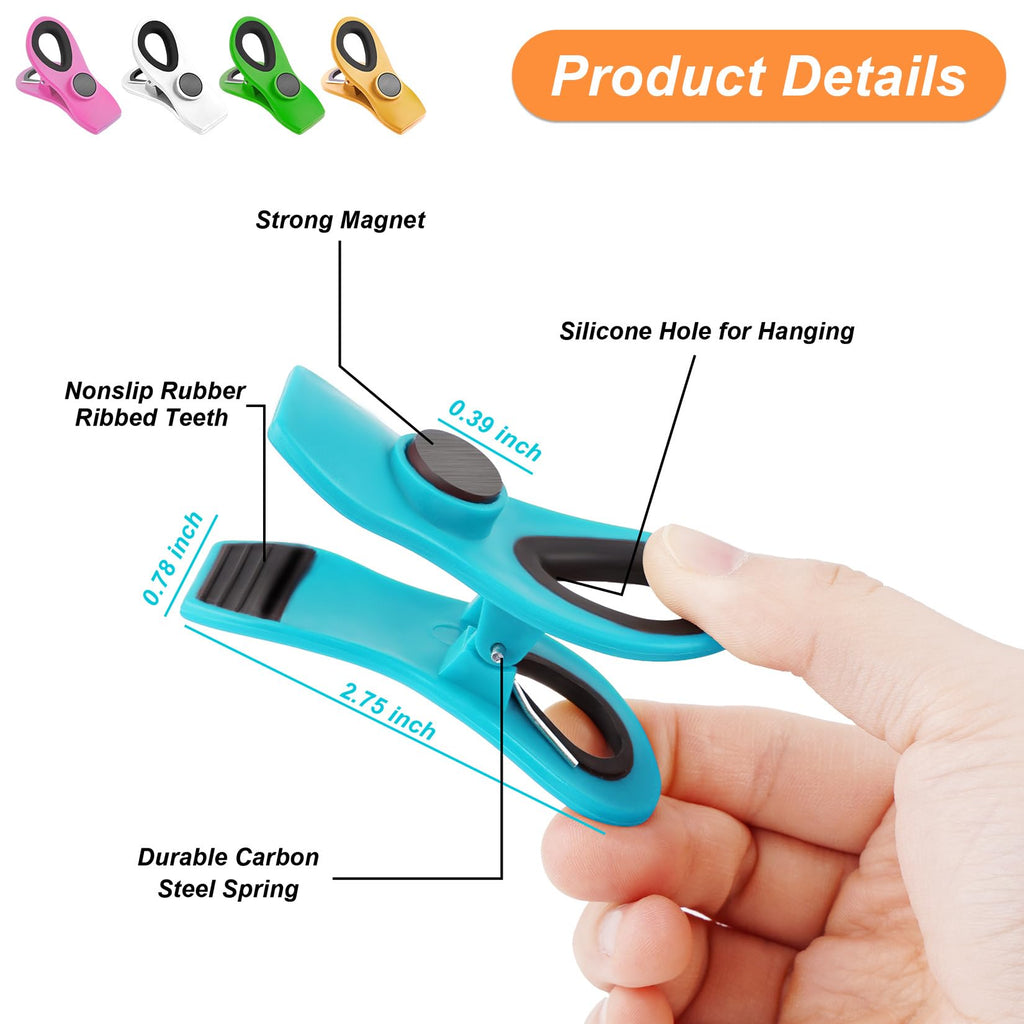 12 Pack Chip Clips Bag Clips, Magnetic Bag Clip for Food Storage Heavy Duty, Plastic Food Clip for Chips, Snack, Kitchen, Refrigerator, Garden, Sewing, Fabric, Clothes Pins