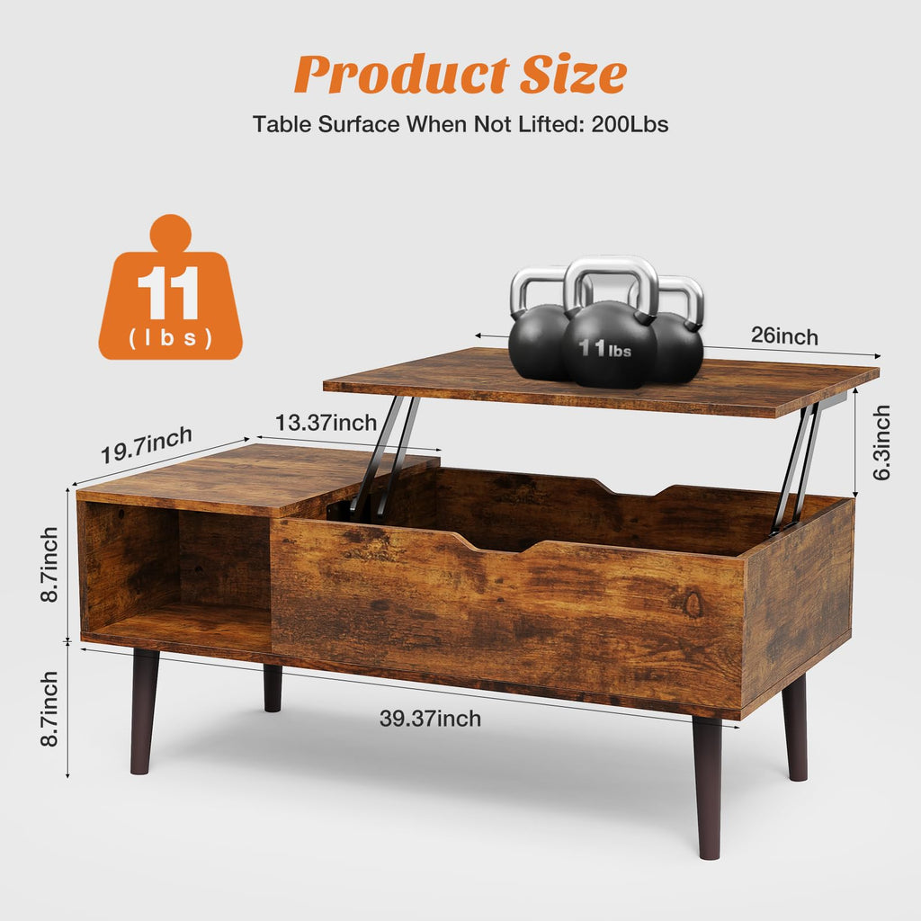Sweetcrispy Lift Top Coffee Tables for Living Room, Small Rising Wooden Center Tables with Storage Shelf and Center Tables, with Storage Shelf.