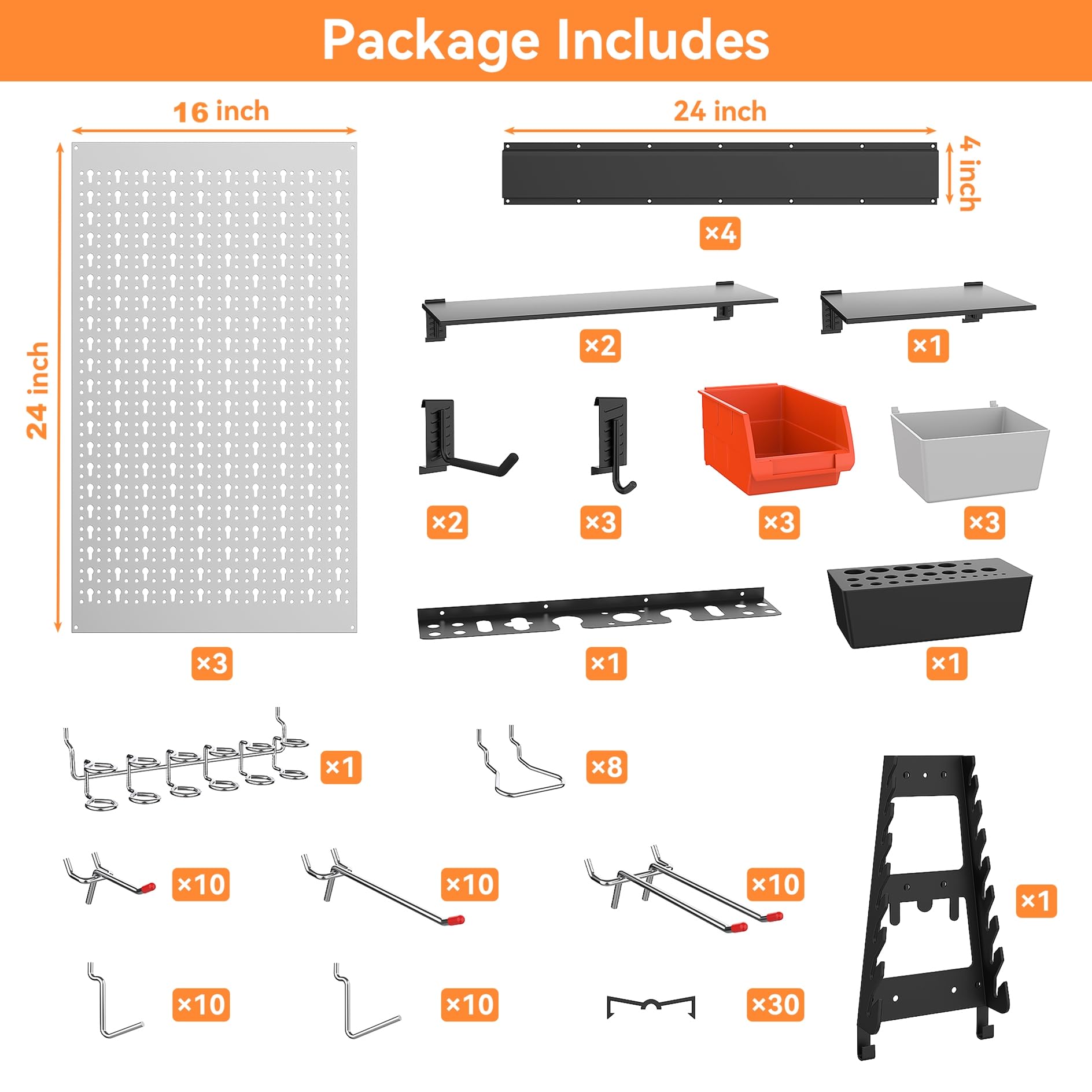 WALMANN 113 PCS Pegboard Wall Organizer Kit with Pegboard Hooks, Bins, Shelves, Pegboard Tools Storage System for Garage, Workbench, Modular Peg Board Tool Organizer Board with Hooks(Black)