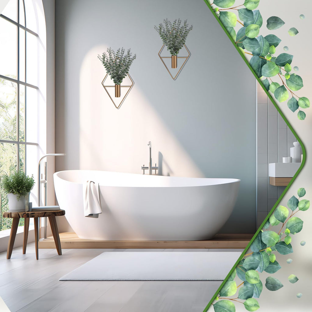 Jexine 4 Pcs Hanging Planters with Artificial Eucalyptus Metal Hanging Vase Indoor Plants Holder Modern Geometric Boho Bathroom Wall Decor for Living Room Home Office(Black)