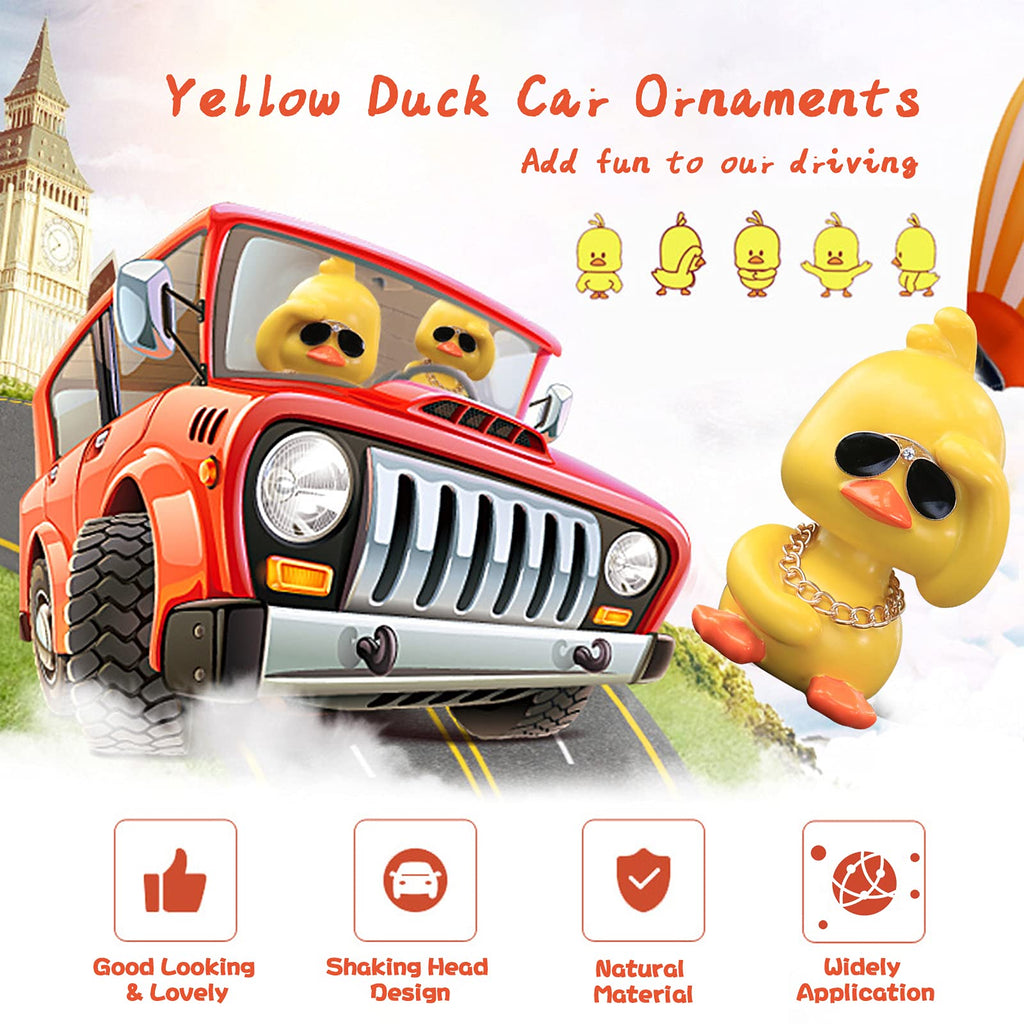 wonuu Cute Yellow Duck Car Ornaments Cool Duck Car Dashboard Decorations Shaking Head Doll