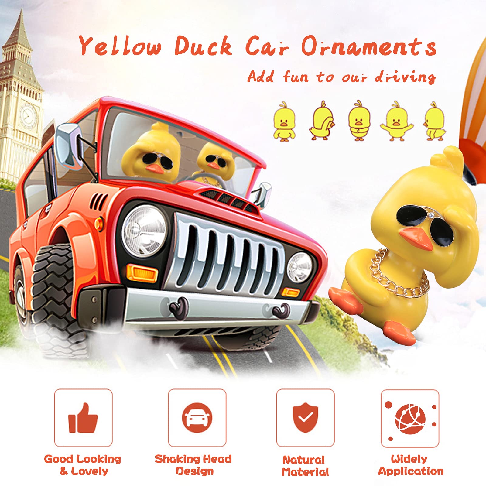 wonuu Cute Yellow Duck Car Ornaments Cool Duck Car Dashboard Decorations Shaking Head Doll