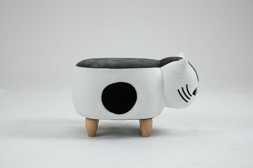 Home 2 Office Cow Ottoman for Kids' Bedroom, Playroom, Nursery, and Living Room, Animal Ottoman with Storage, Footstool for Kids, Black/White