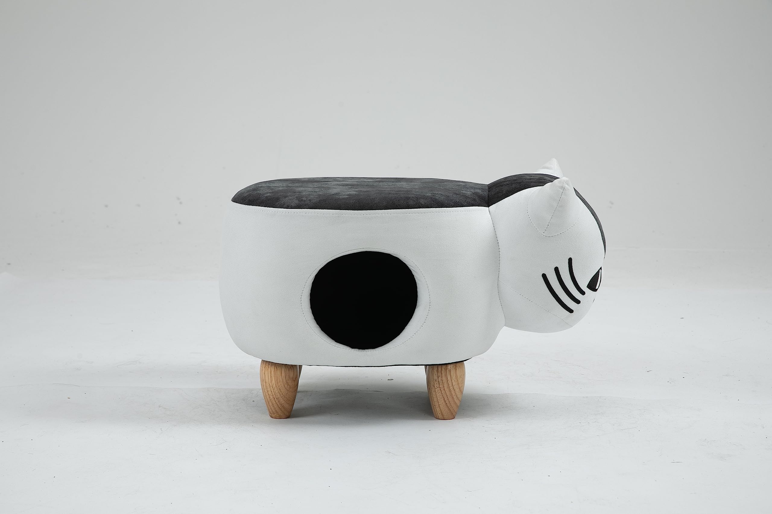 Home 2 Office Cow Ottoman for Kids' Bedroom, Playroom, Nursery, and Living Room, Animal Ottoman with Storage, Footstool for Kids, Black/White
