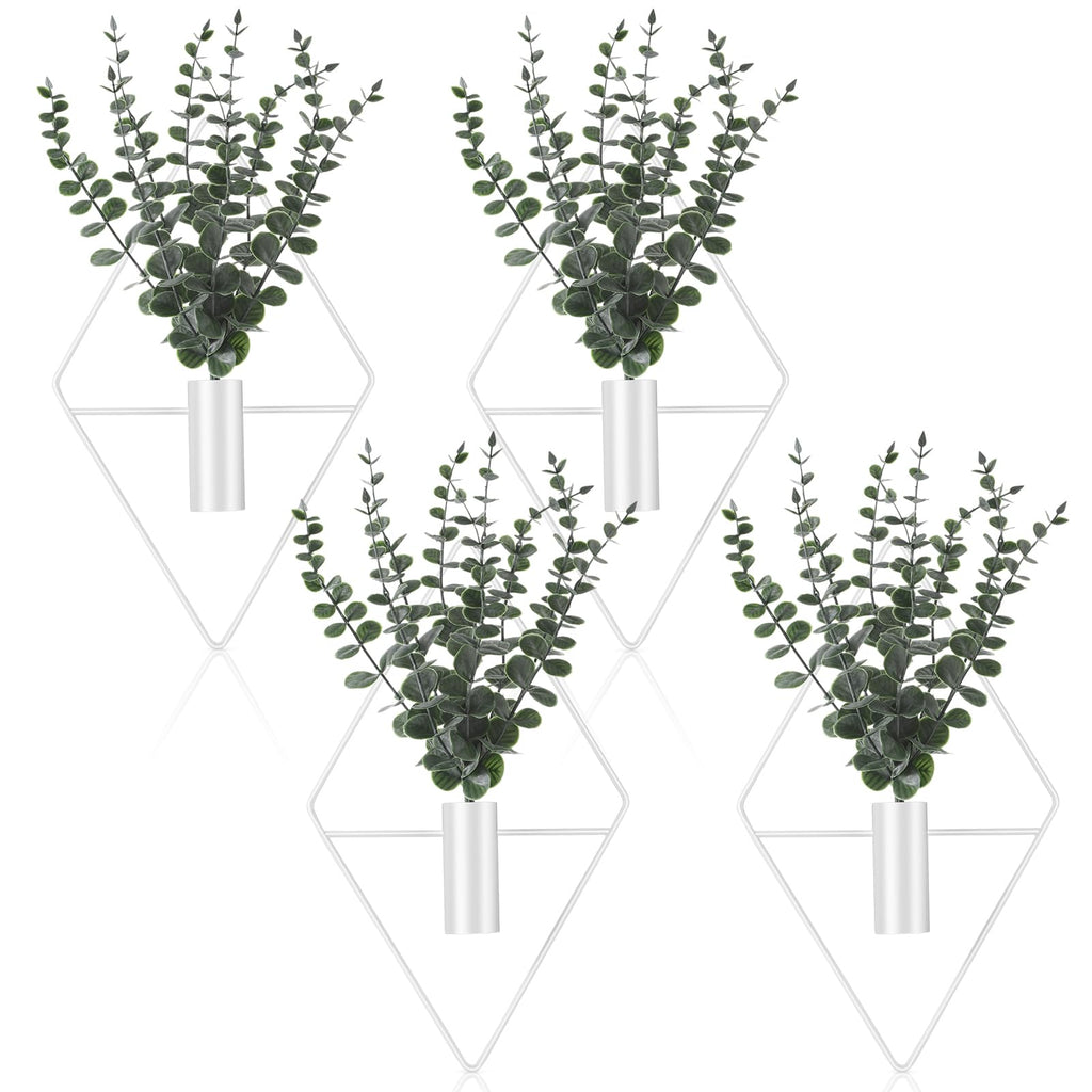 Jexine 4 Pcs Hanging Planters with Artificial Eucalyptus Metal Hanging Vase Indoor Plants Holder Modern Geometric Boho Bathroom Wall Decor for Living Room Home Office(Black)