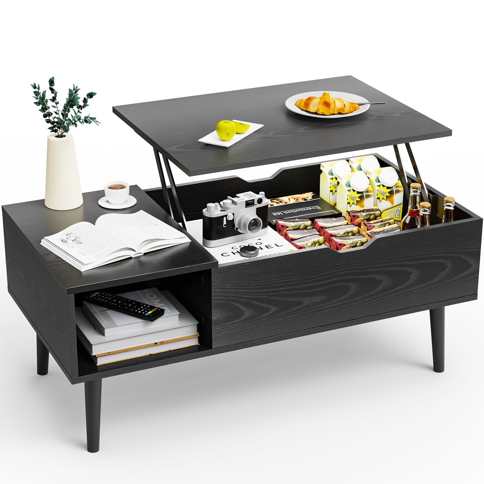 Sweetcrispy Lift Top Coffee Tables for Living Room, Small Rising Wooden Center Tables with Storage Shelf and Center Tables, with Storage Shelf.
