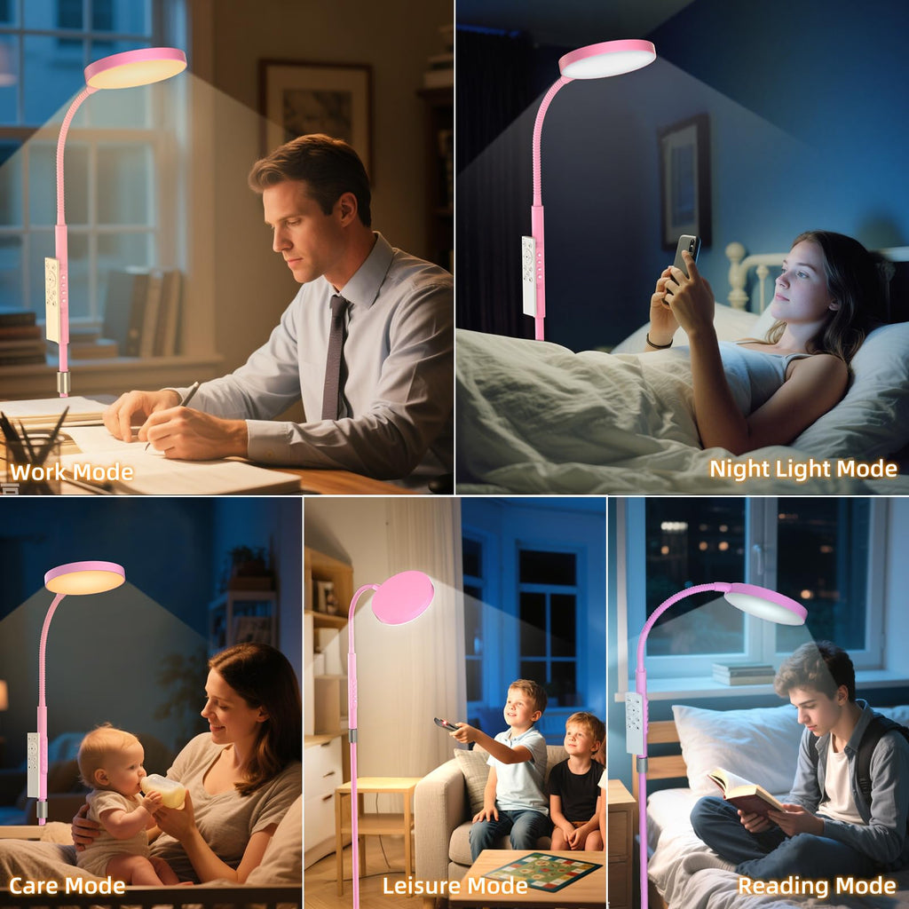 Floor Lamp, Adjustable Height Floor Lamps for Living Room Bedroom, 120 LED Super Bright Standing Lamp Remote & Touch Control Dimmable Gooseneck Tall Stand Reading Lamp for Office Craft, Black