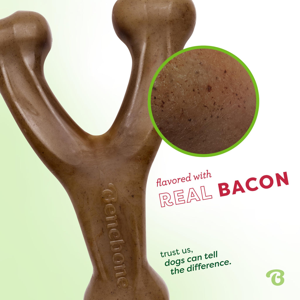 Benebone Wishbone Durable Dog Chew Toy for Aggressive Chewers, Real Bacon, Made in USA, Medium