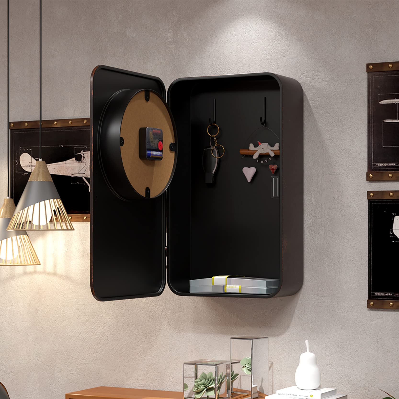 Abdurey Retro Old Telephone Wall Clock with Hidden Safe, Battery Operated Quartz Metal Wall Clocks, Large Rectangular Vintage Decor Clocks, for Farmhouse, Living Room(16" H x 12" W x 4" D)