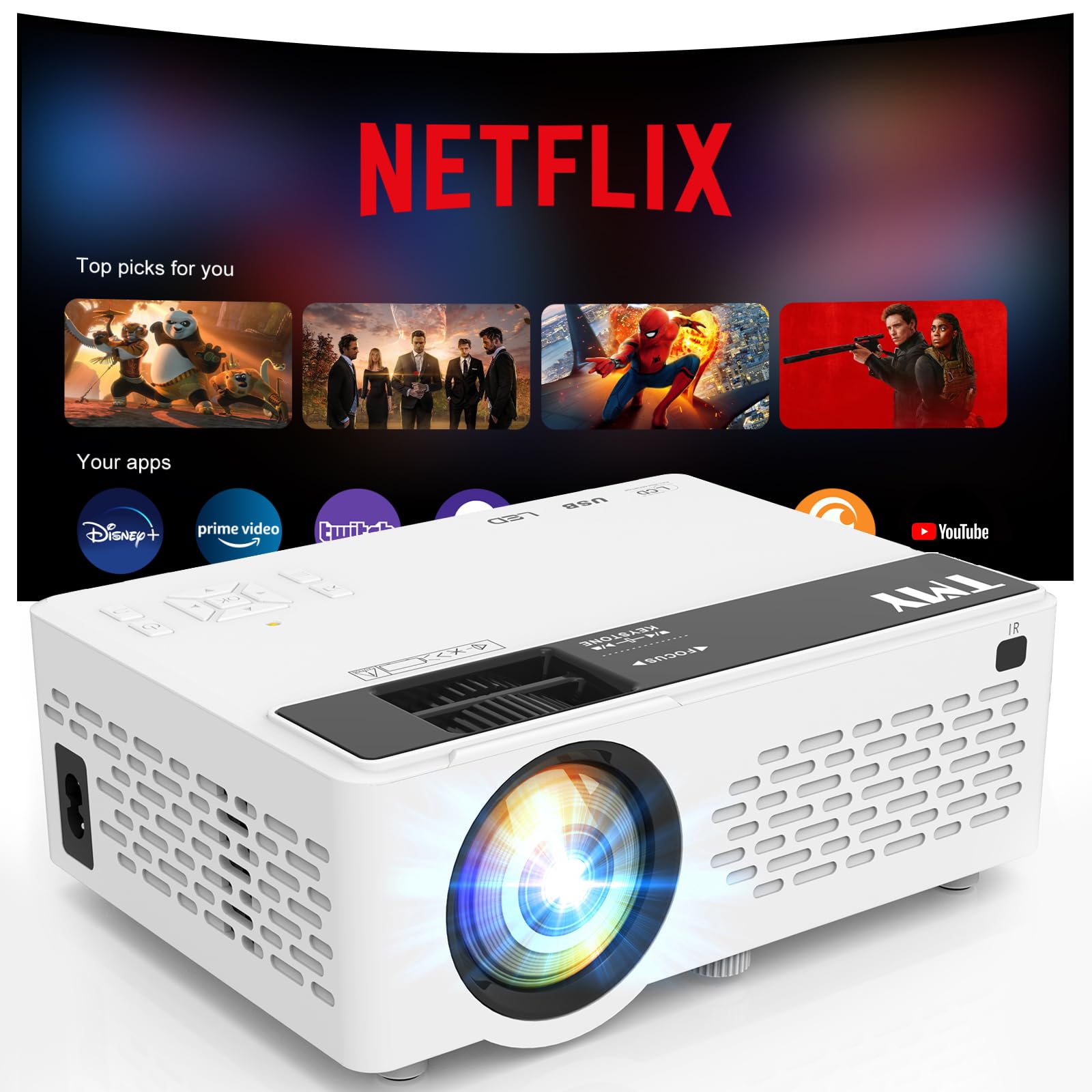 TMY 1080P Full HD Portable Mini Projector, Upgraded Bluetooth Movie Projector with Screen, Compatible with TV Stick Smartphone/HDMI/USB, Indoor & Outdoor Use