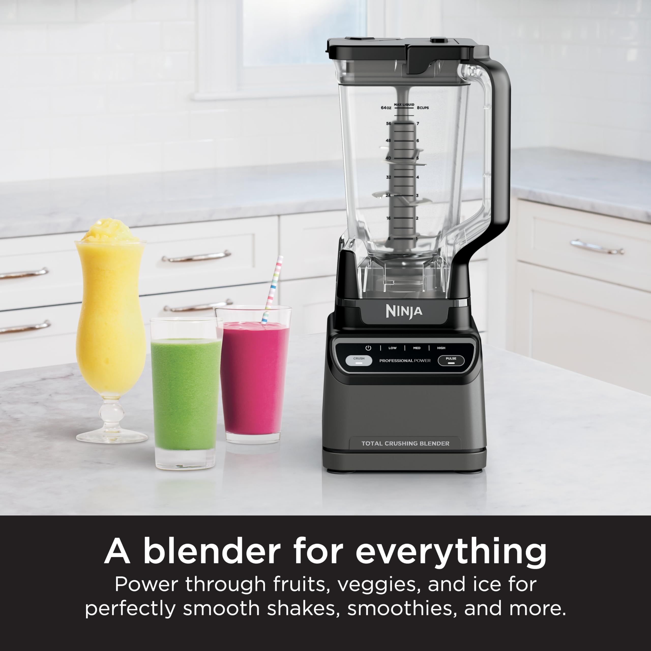 Ninja Professional Blender, Smoothie Blender, Drink Mixer, Grinder, Ice Crusher, Frozen Fruit Blending | Professional 1000 W Power, Total Crushing ™ Technology, XL 72-oz. Pitcher Black, Grey, BL610