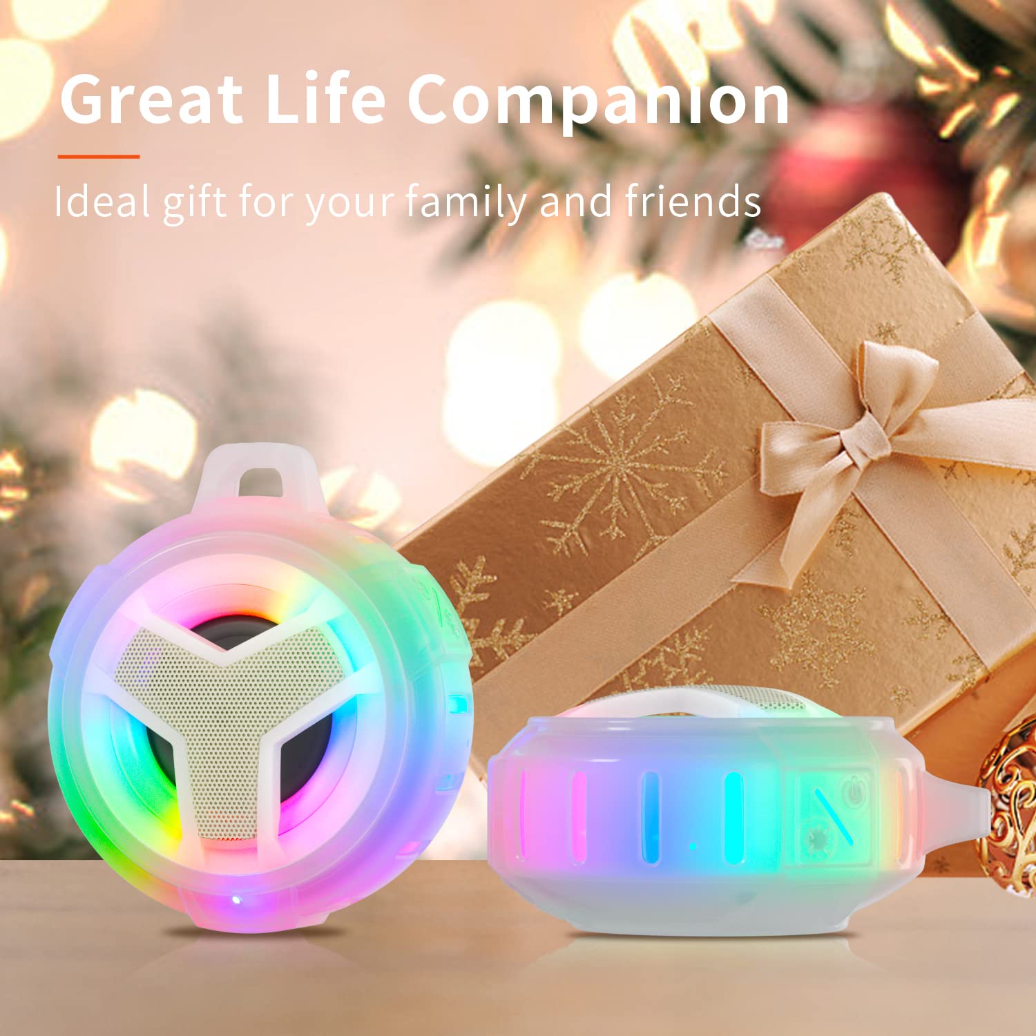 EBODA Bluetooth Shower Speaker, Portable Bluetooth Speakers, IP67 Waterproof Wireless Speaker with LED Light, Floating, 2000mAh, True Wireless Stereo for Kayak, Beach, Gifts for unisex -Black