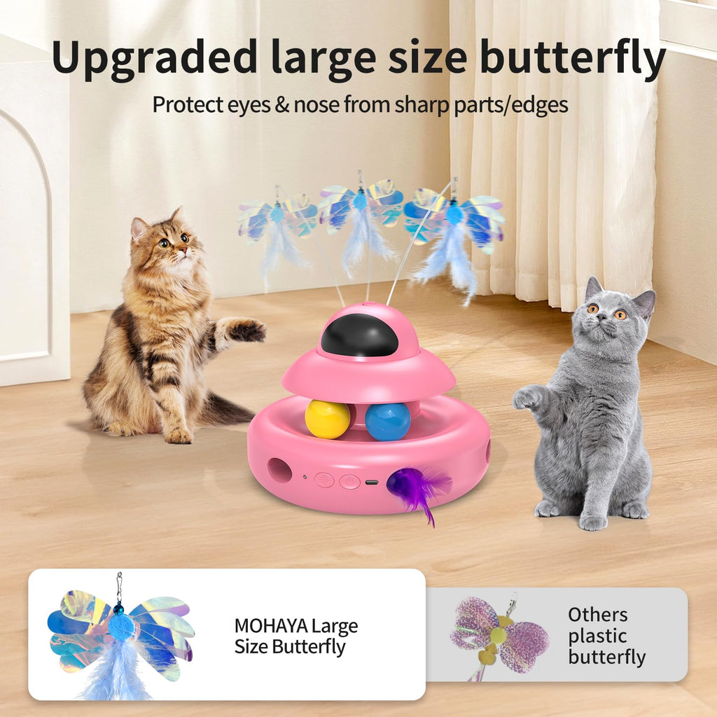 Interactive Cat Toys for Indoor Cats,4-in-1 Automatic Kitten Toy with Laser, Fluttering Butterfly, Moving Feather & Track Balls, USB Rechargeable Self-Play Electronic Toy for Kittens & Adults