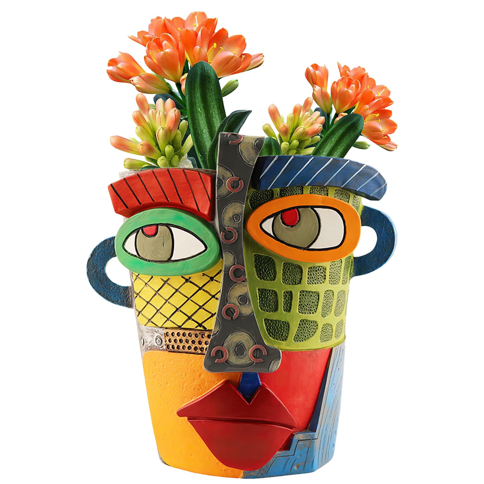 Midogaigai Abstract Face Planters Pots Head,Unique Head Planter for Indoor Plants,Funny Face Flower Pot,Colorful Plant Pots for Outdoor Garden Decor and Home Art Decoration(Classic)