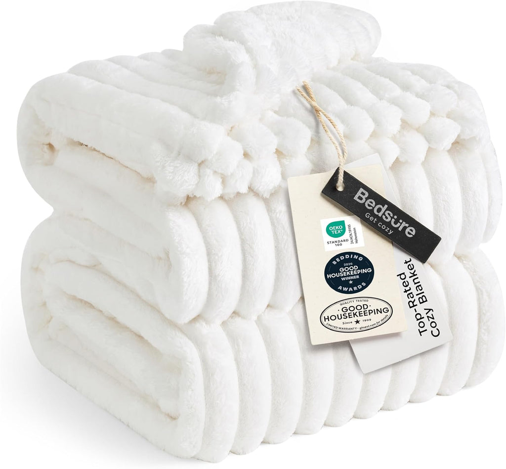 Bedsure GentleSoft White Throw Blanket for Couch - Mothers Gifts Day Birthday Gifts for Women Mom Her, Soft Cozy Fleece Throw Blanket for Girl, Room Home Bedroom Spring Decor, Off White, 50x60 Inches
