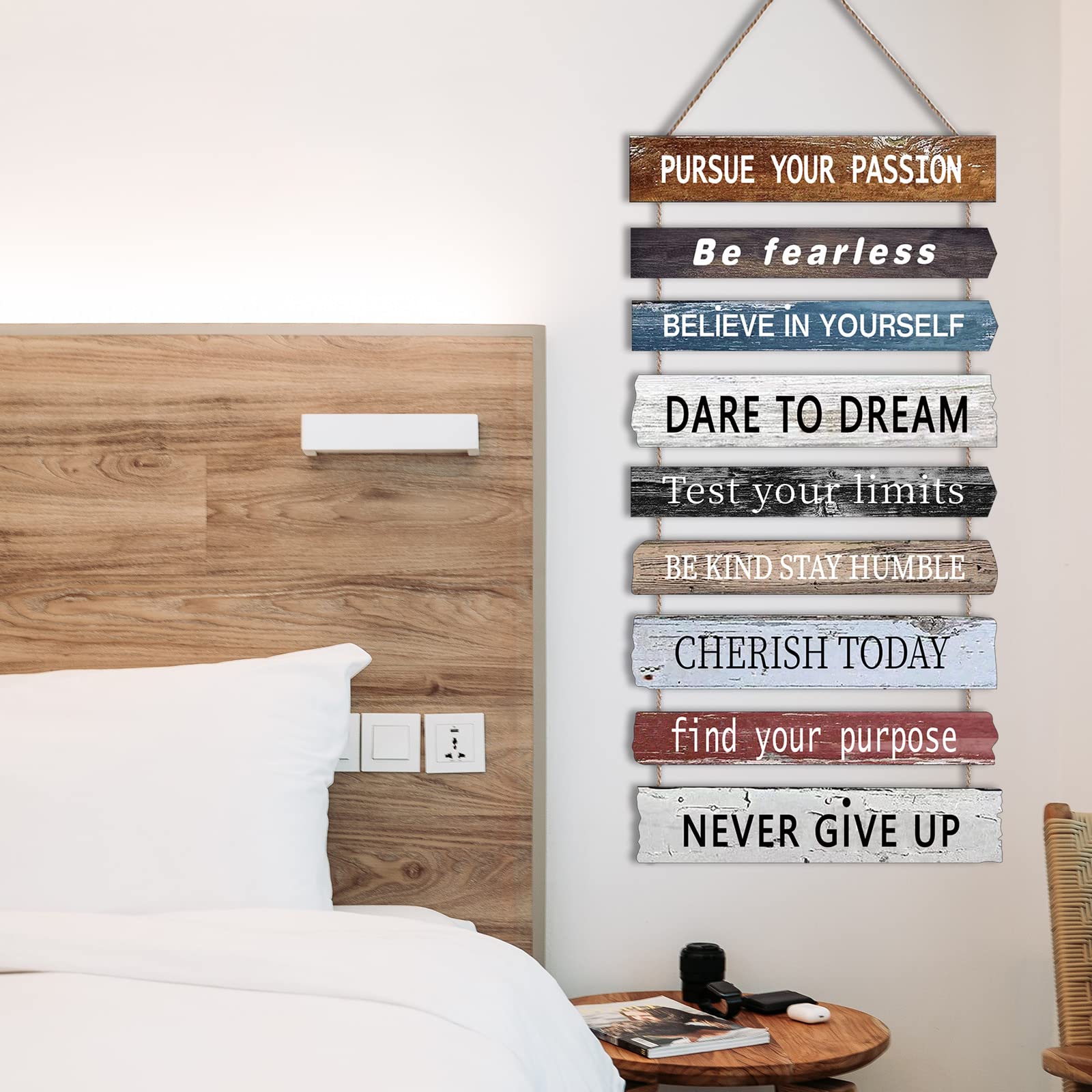 4 Pieces Home Wall Signs, THIS IS US/TOGETHER/BLESS THIS HOME/FAMILY Wall Decor For Living Room Bedroom, Rustic Wooden Farmhouse Wall Art , 4.7 x 13.8 Inch(Brown)