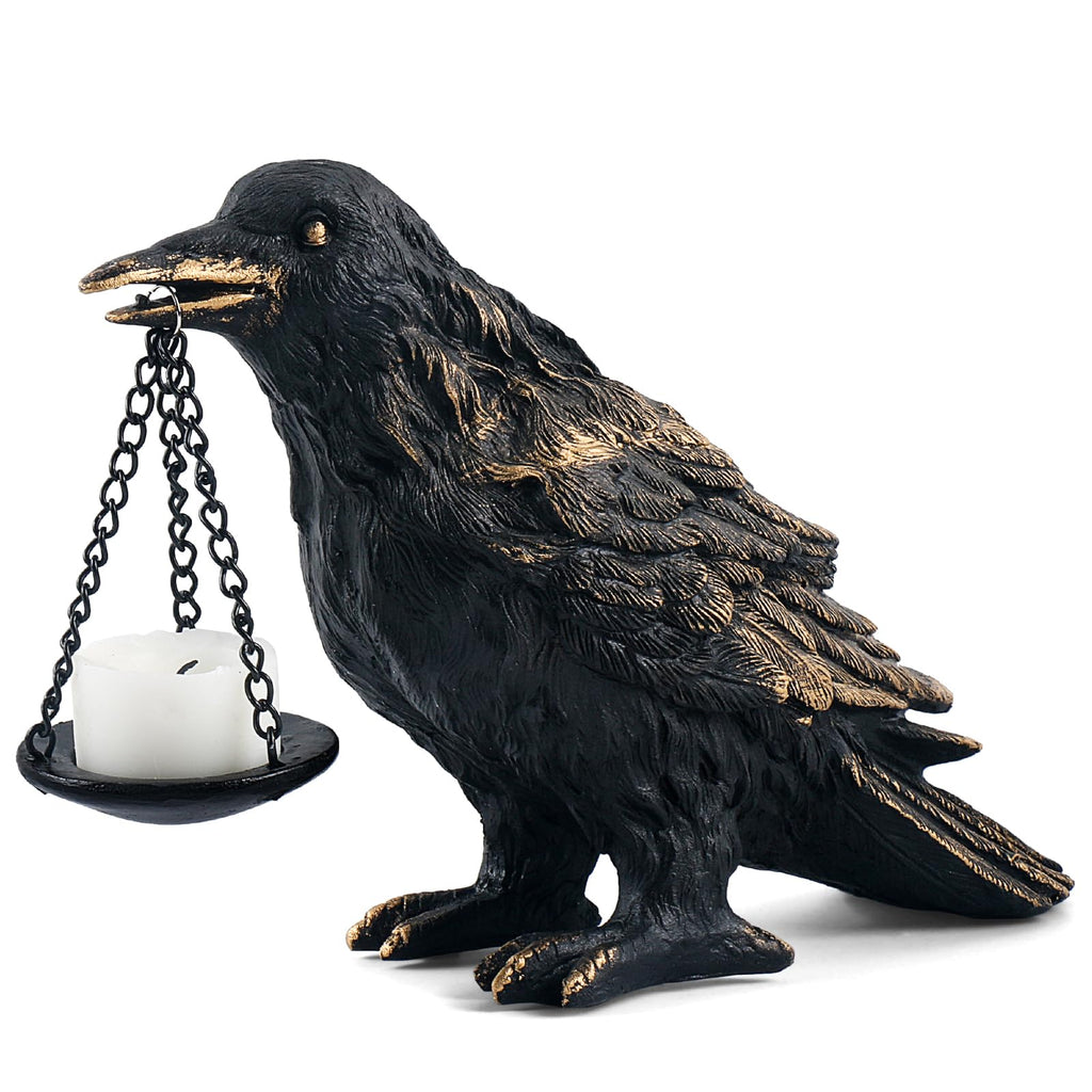Gothic Crow Lamp with Tealight Candle Holder Resin Raven Decor Statue Gothic Home Decor for Bedroom Unique Goth Gifts Black