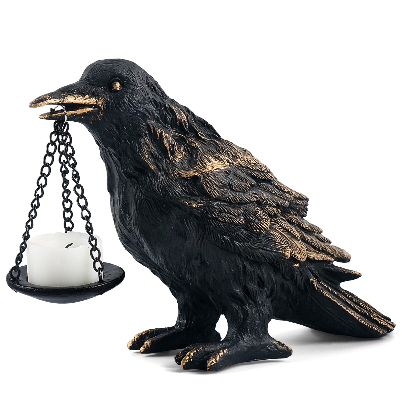 Gothic Crow Lamp with Tealight Candle Holder Resin Raven Decor Statue Gothic Home Decor for Bedroom Unique Goth Gifts Black