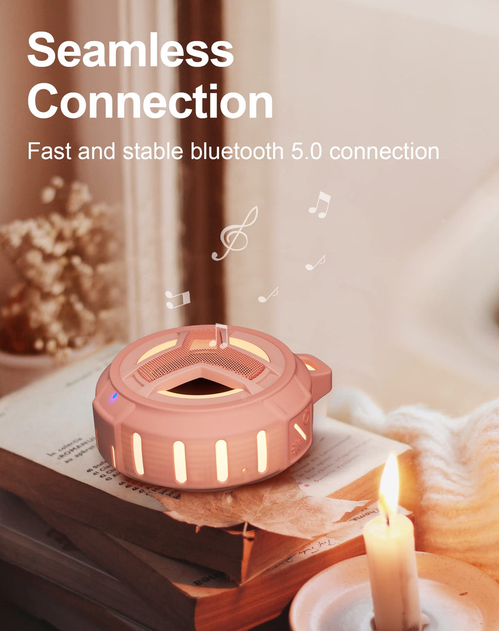 EBODA Bluetooth Shower Speaker, Portable Bluetooth Speakers, IP67 Waterproof Wireless Speaker with LED Light, Floating, 2000mAh, True Wireless Stereo for Kayak, Beach, Gifts for unisex -Black