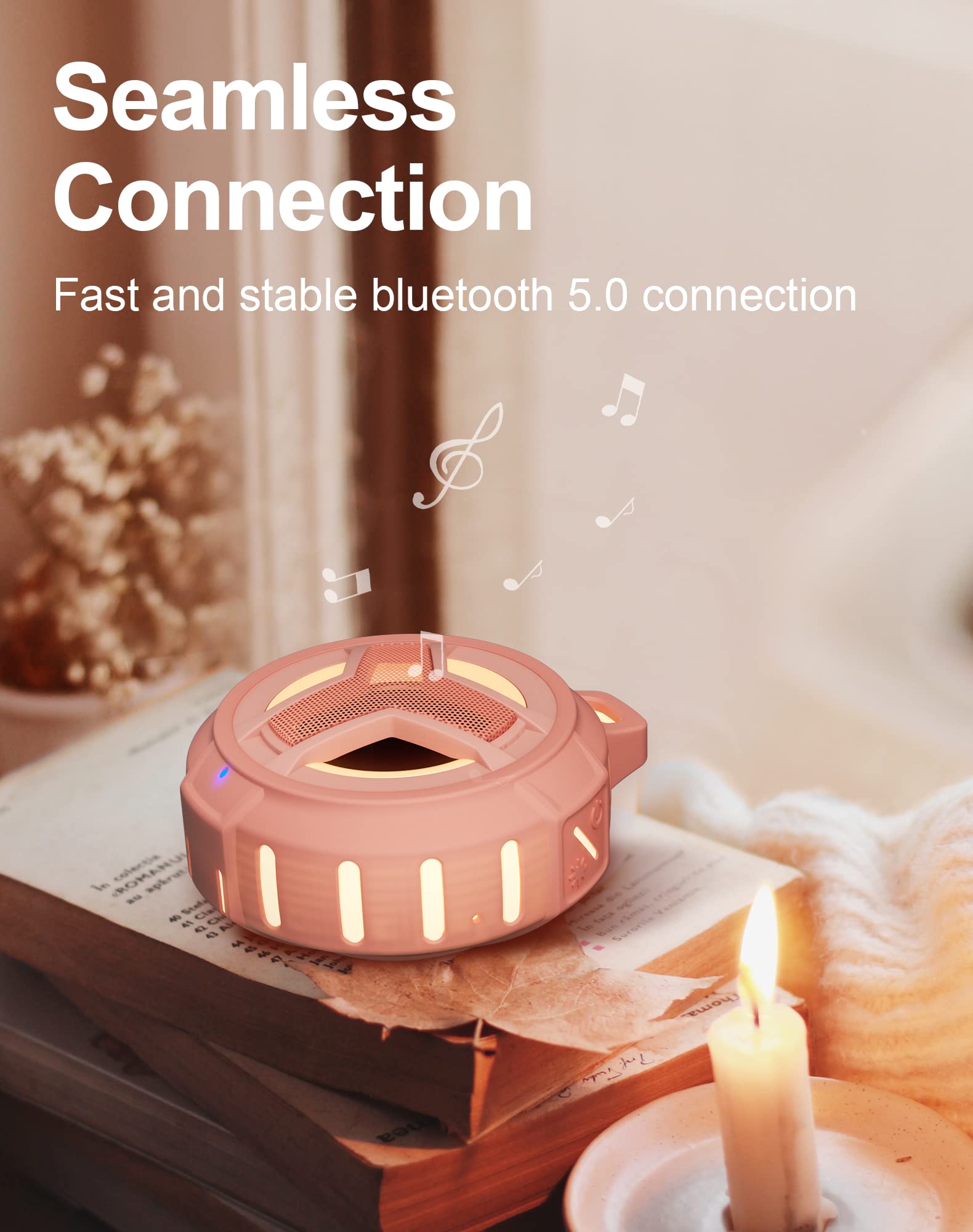 EBODA Bluetooth Shower Speaker, Portable Bluetooth Speakers, IP67 Waterproof Wireless Speaker with LED Light, Floating, 2000mAh, True Wireless Stereo for Kayak, Beach, Gifts for unisex -Black