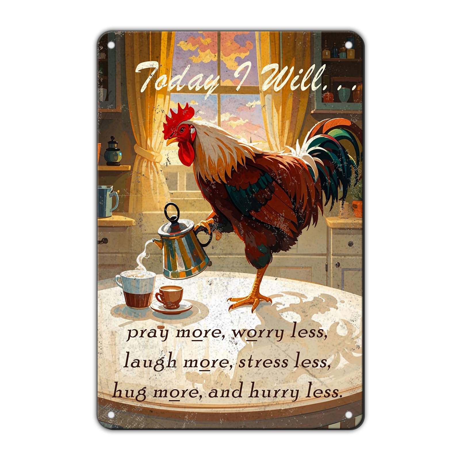 Chicken Metal Signs Rooster Kitchen Wall Decor Today I Will Pry More Worry Less Tin Sign 12x8 Inch Funny Chicken Coop Accessories Rooster Home Farm Yard Garden Decor