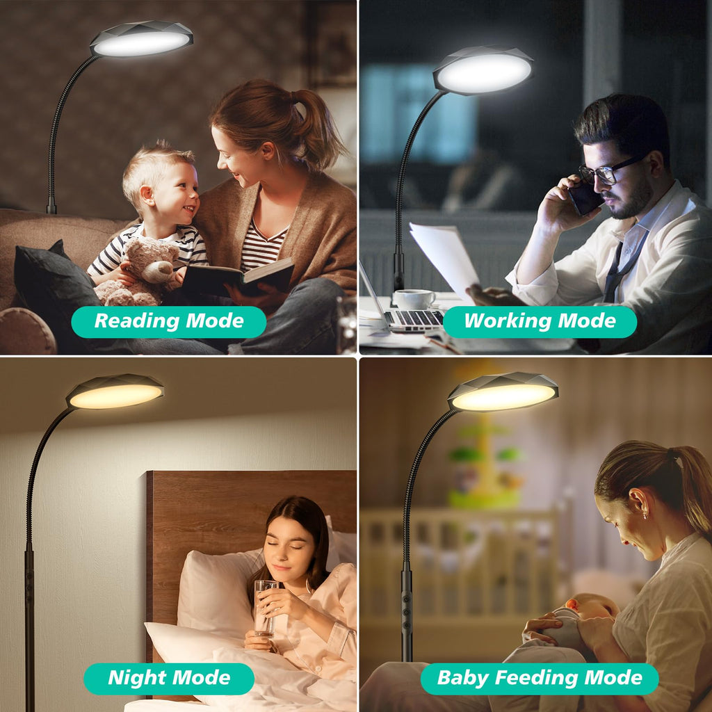 Floor Lamp, Adjustable Height Floor Lamps for Living Room Bedroom, 120 LED Super Bright Standing Lamp Remote & Touch Control Dimmable Gooseneck Tall Stand Reading Lamp for Office Craft, Black