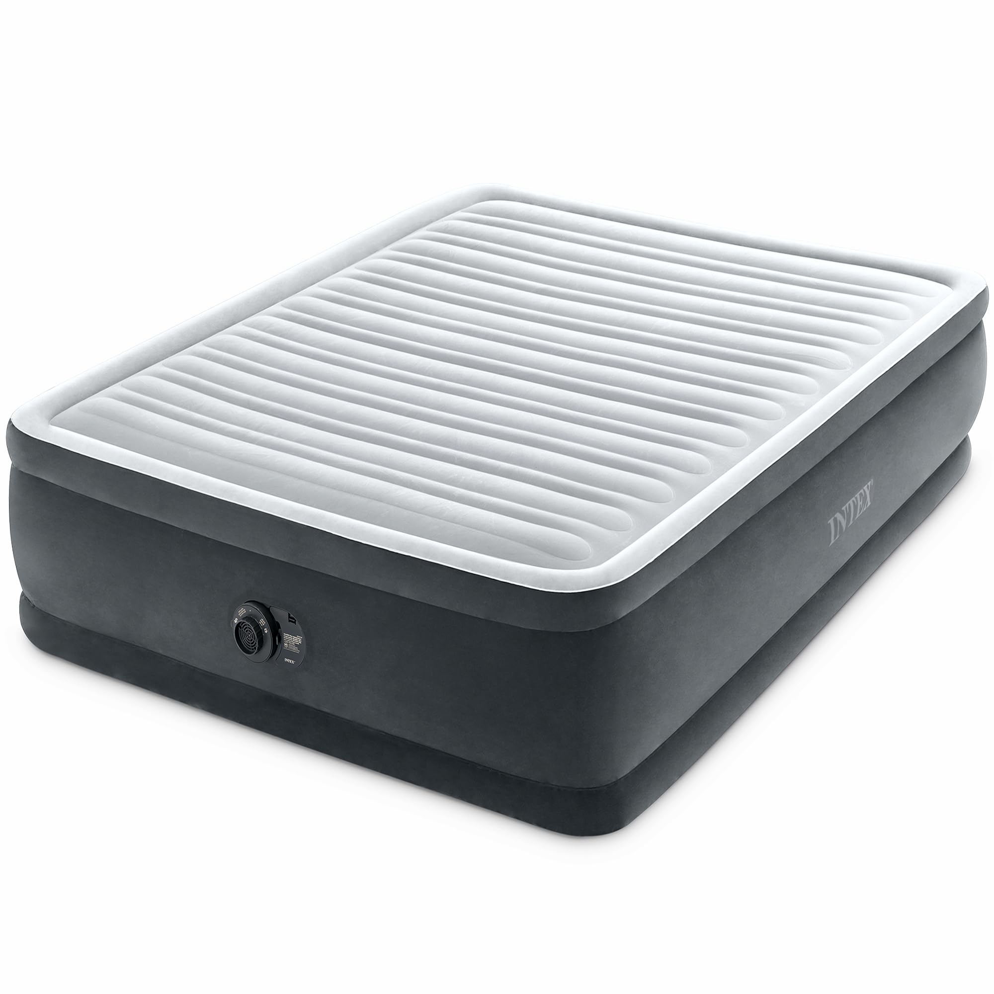 Intex 67765ED Dura-Beam Deluxe Comfort-Plush Mid-Rise Air Mattress : Fiber-Tech – Twin Size – Built-in Electric Pump – 13in Bed Height – 300lb Weight Capacity