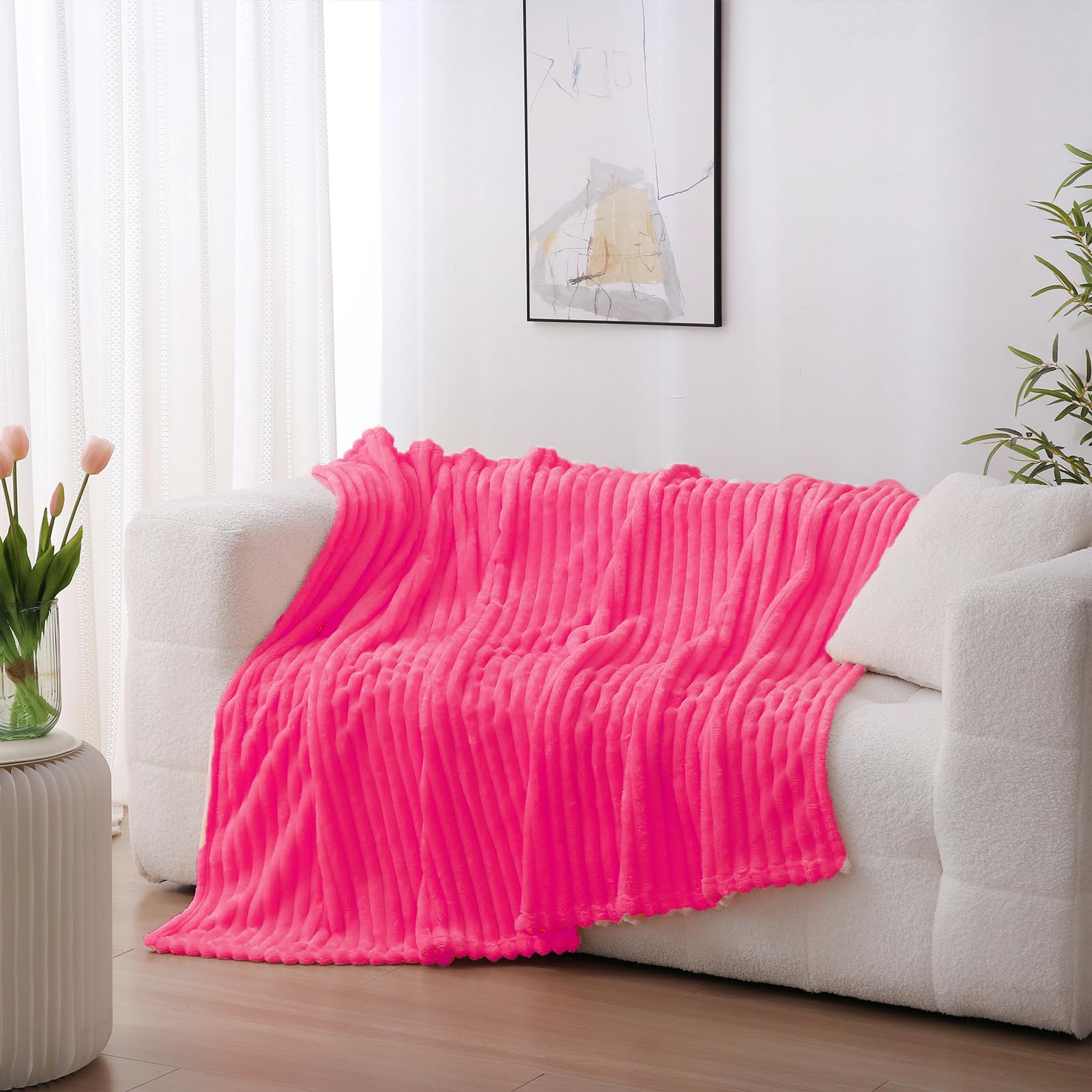 Sage Green Fleece Throw Blanket 50”×60” for Couch Sofa Bed,Super Soft Cozy Plush Microfiber Flannel Blanket with Stripes Design Lightweight for Adults,Woman,Girls