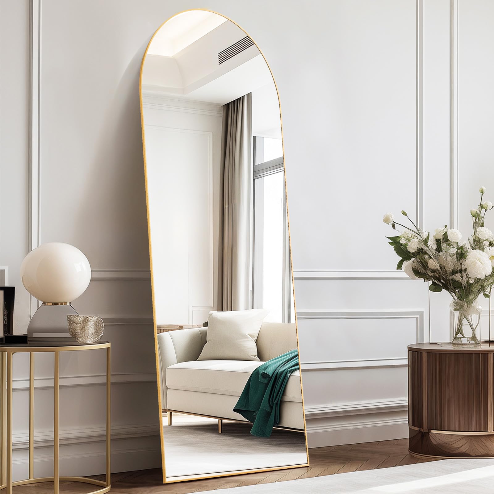 DUMOS Arched Full Length Mirror with Stand 64"x21" Floor Standing Aluminum Frame for Bedroom Body Hanging Leaning Modern Simple Home Decor Shatter-proorf Nano Glass Wall Living Room Cloakroom Black