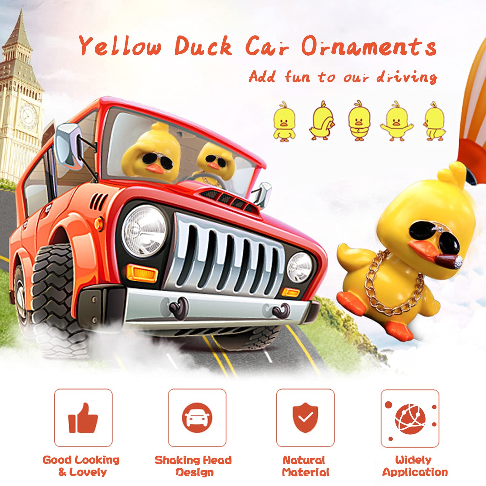 wonuu Cute Yellow Duck Car Ornaments Cool Duck Car Dashboard Decorations Shaking Head Doll