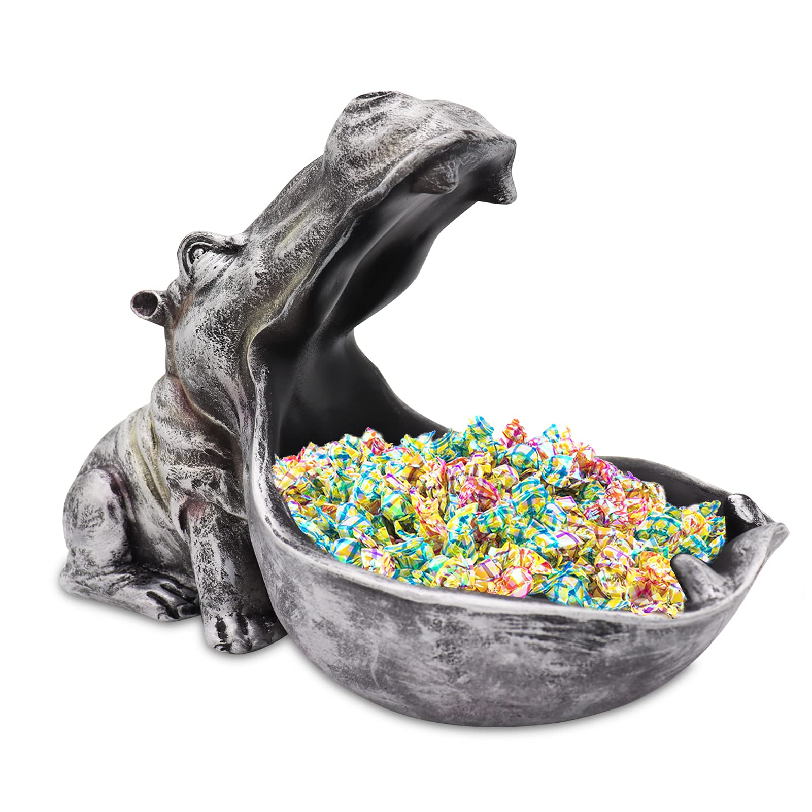 aboxoo Hippo Statue,Large Hippopotamus Figurine Home Sculpture with Resin, Hippo Candy Jar, Candy Dish Bowl for Office Desk, Key Bowl for Entryway Table,Container Storage Art Decor Box(Dark Blue)