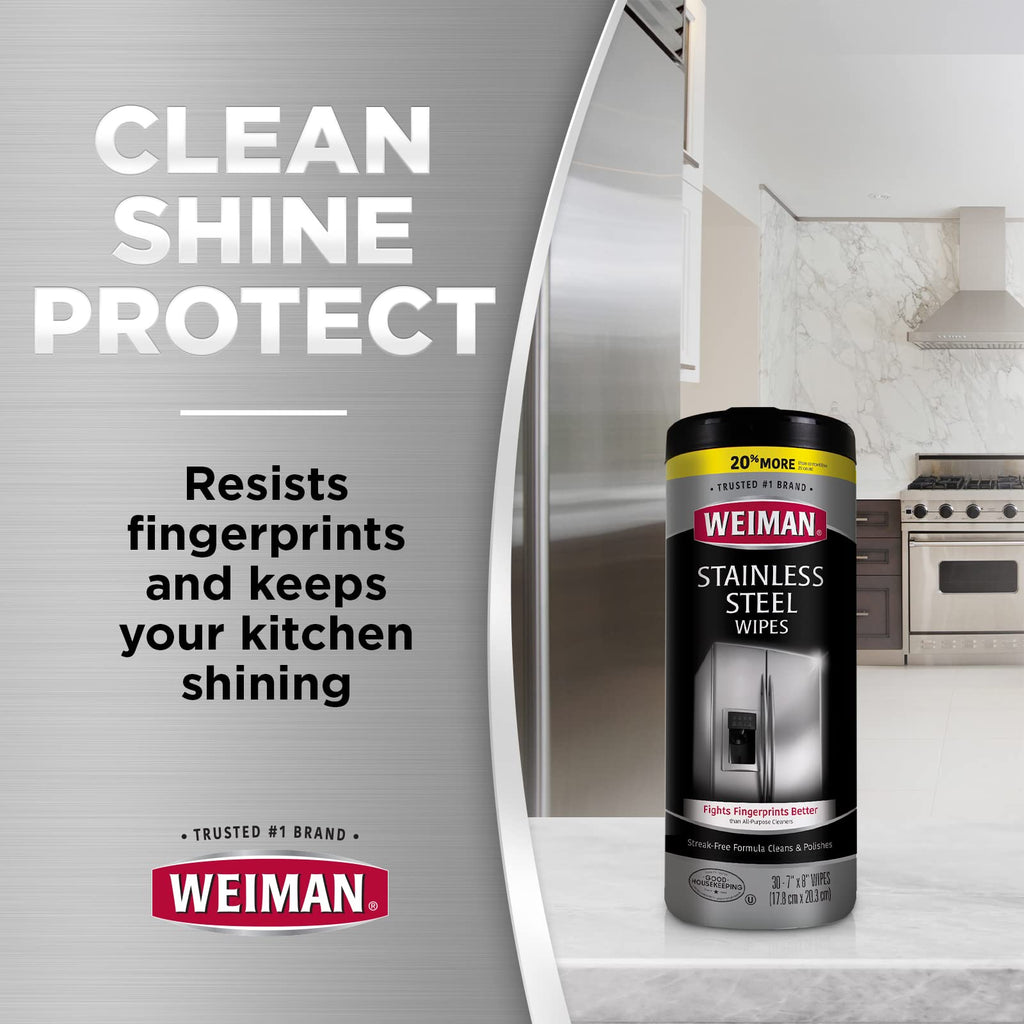 Weiman Stainless Steel Cleaner and Polish Wipes, 30 Count
