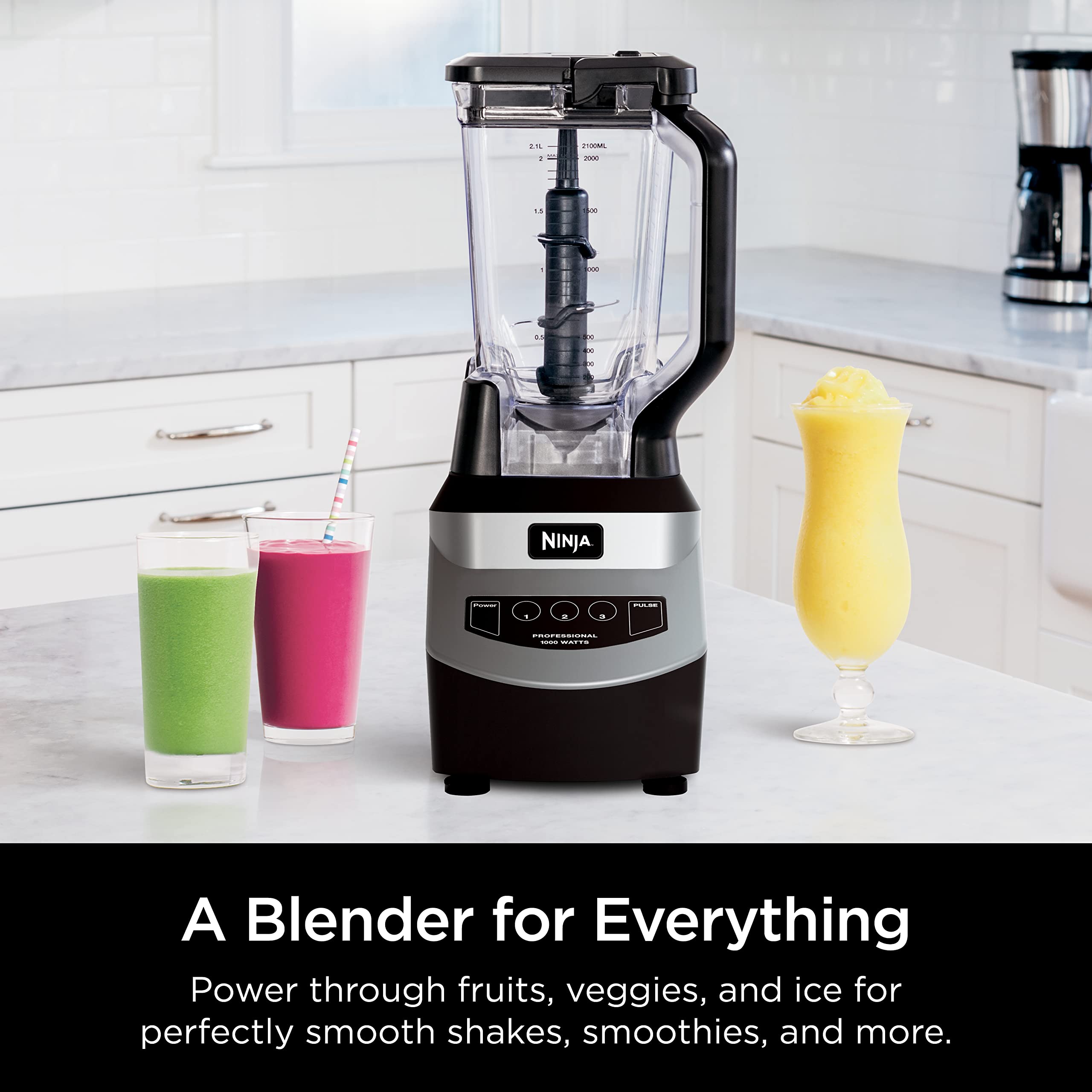 Ninja Professional Blender, Smoothie Blender, Drink Mixer, Grinder, Ice Crusher, Frozen Fruit Blending | Professional 1000 W Power, Total Crushing ™ Technology, XL 72-oz. Pitcher Black, Grey, BL610