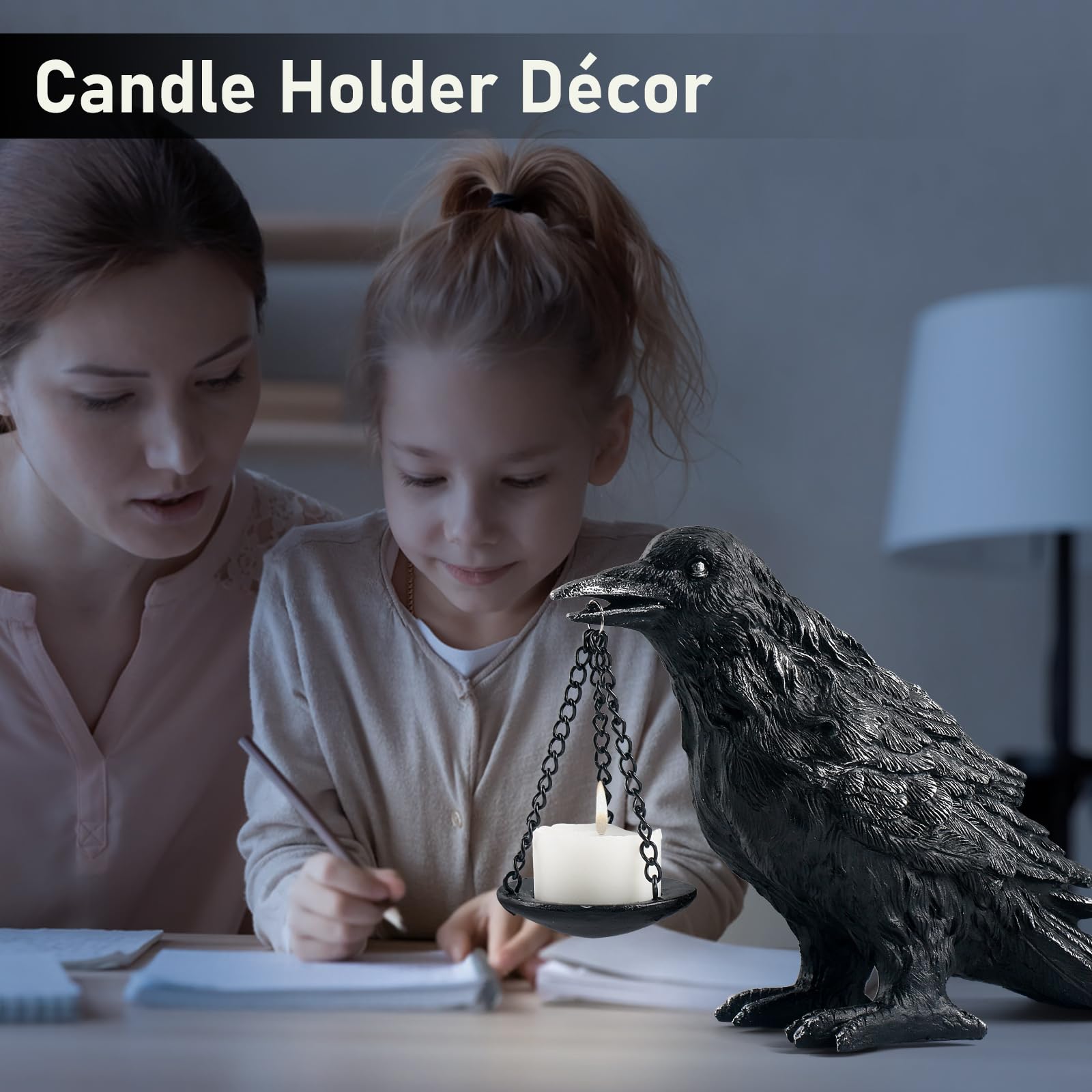 Gothic Crow Lamp with Tealight Candle Holder Resin Raven Decor Statue Gothic Home Decor for Bedroom Unique Goth Gifts Black