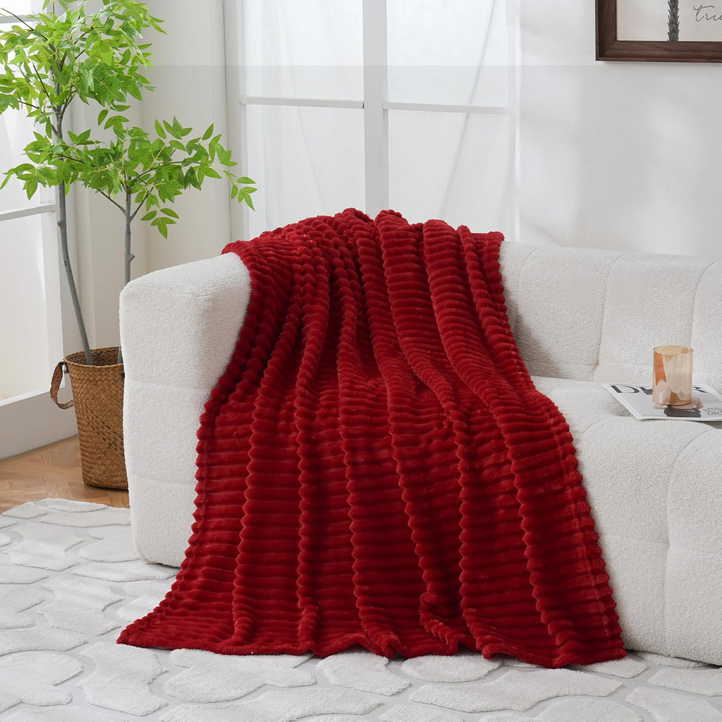 Sage Green Fleece Throw Blanket 50”×60” for Couch Sofa Bed,Super Soft Cozy Plush Microfiber Flannel Blanket with Stripes Design Lightweight for Adults,Woman,Girls