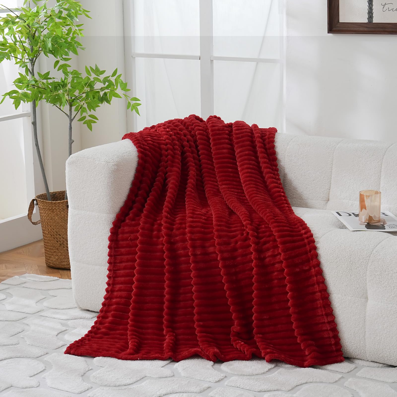 Sage Green Fleece Throw Blanket 50”×60” for Couch Sofa Bed,Super Soft Cozy Plush Microfiber Flannel Blanket with Stripes Design Lightweight for Adults,Woman,Girls