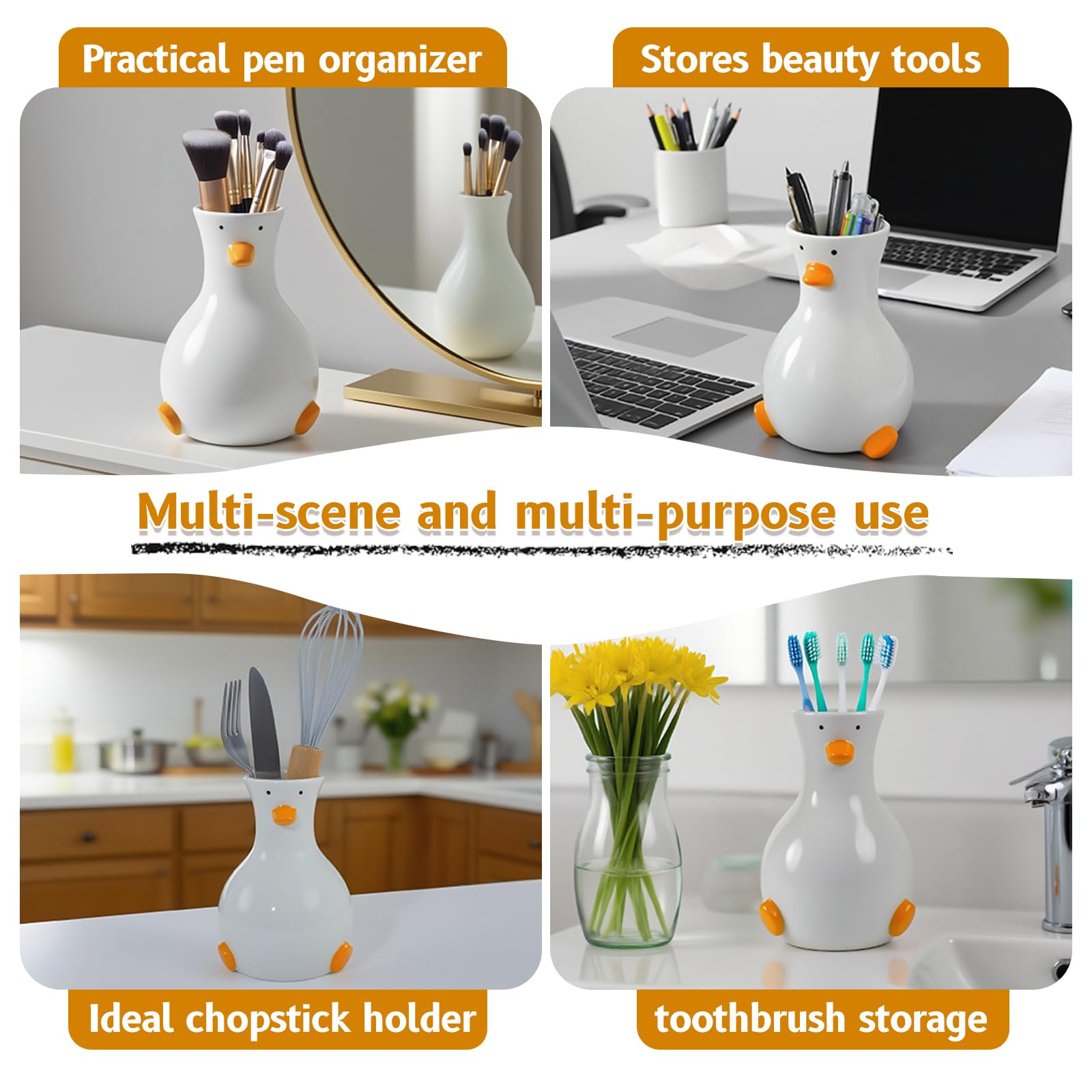 Handcrafted Ceramic White Flower Duck Vase