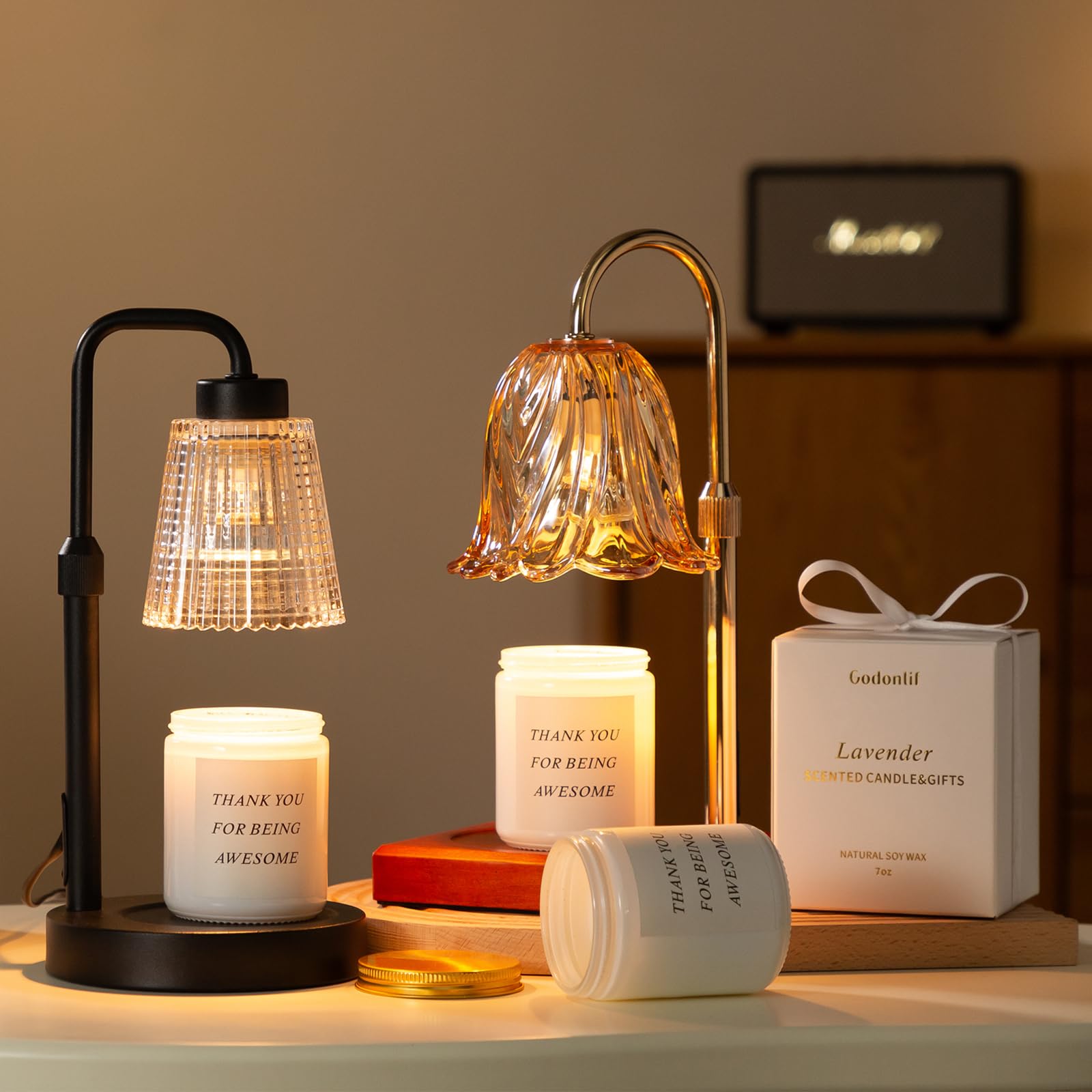 Candle Warmer Lamp with Timer Dimmable. Wax Melt Warmer for Jar Candles with 2 Bulbs