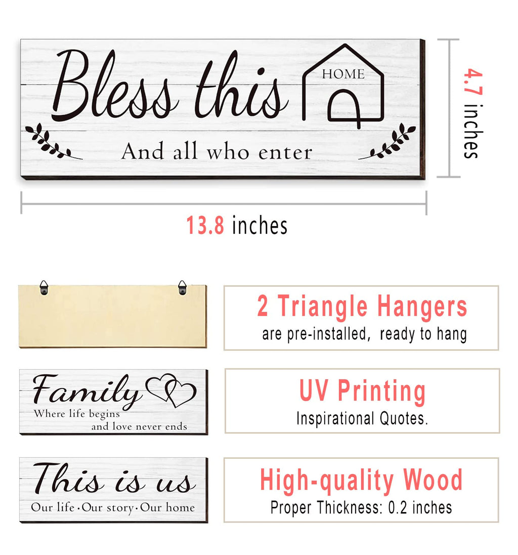 4 Pieces Home Wall Signs, THIS IS US/TOGETHER/BLESS THIS HOME/FAMILY Wall Decor For Living Room Bedroom, Rustic Wooden Farmhouse Wall Art , 4.7 x 13.8 Inch(Brown)