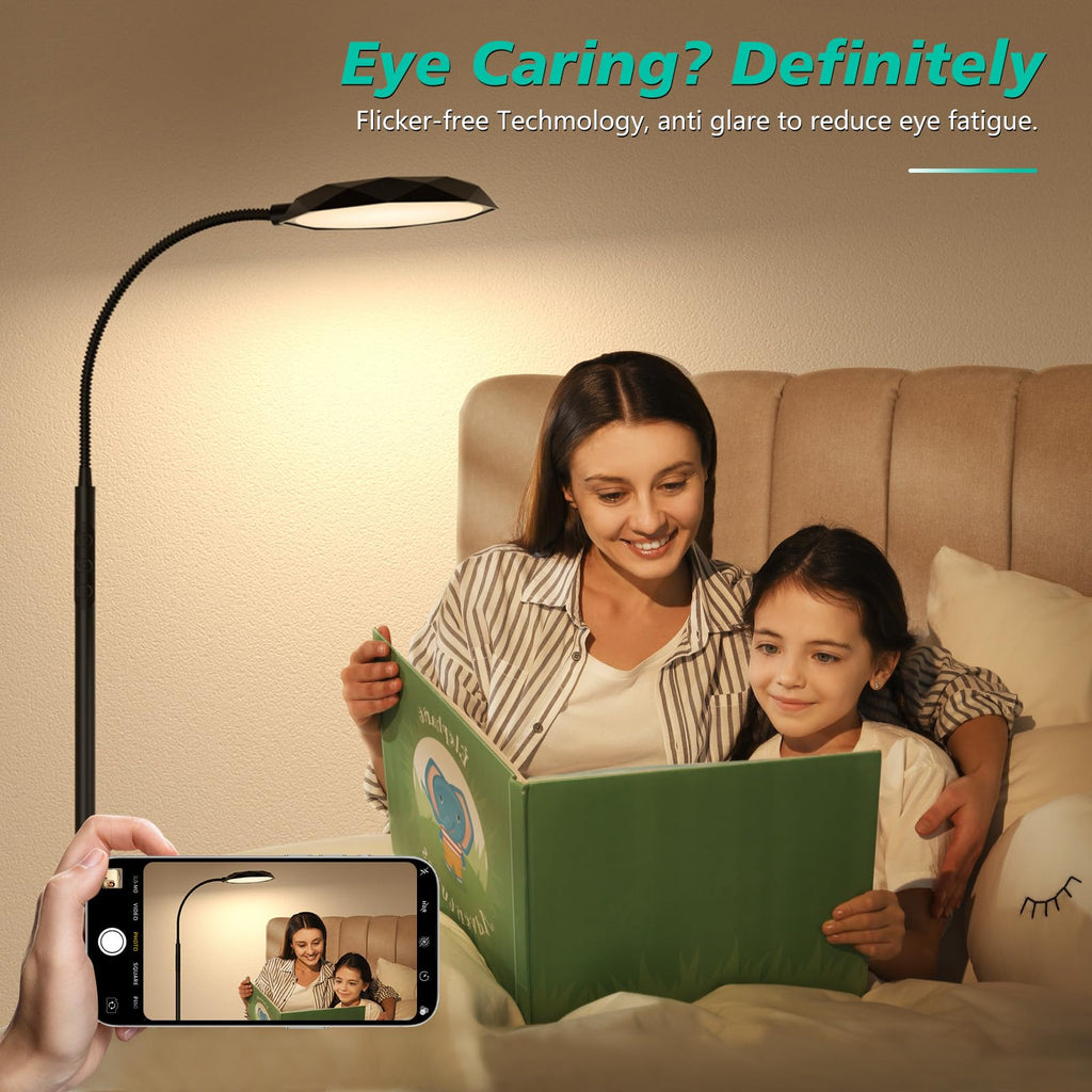 Floor Lamp, Adjustable Height Floor Lamps for Living Room Bedroom, 120 LED Super Bright Standing Lamp Remote & Touch Control Dimmable Gooseneck Tall Stand Reading Lamp for Office Craft, Black