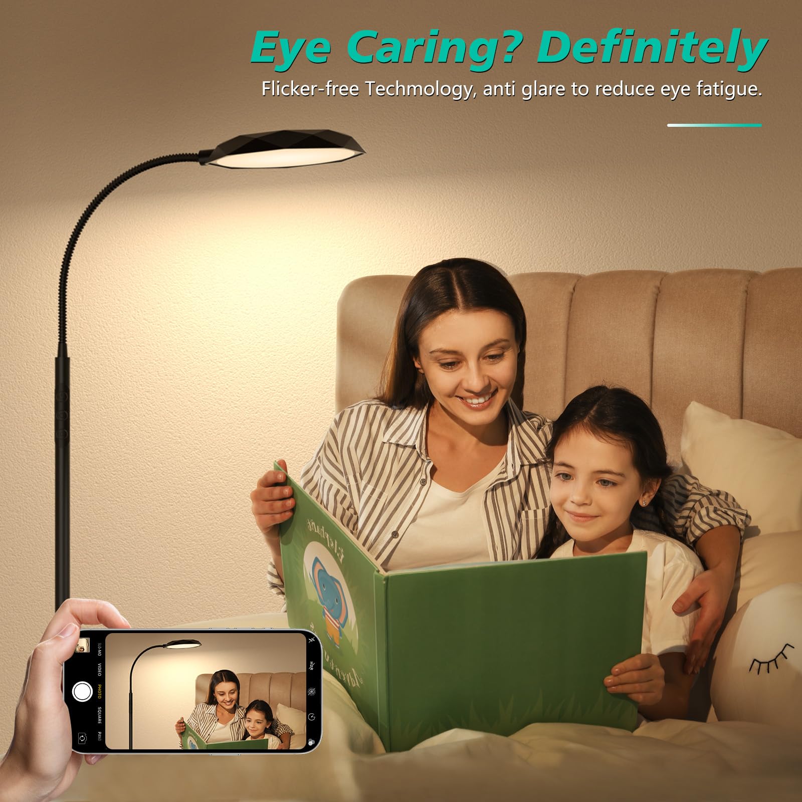 Floor Lamp, Adjustable Height Floor Lamps for Living Room Bedroom, 120 LED Super Bright Standing Lamp Remote & Touch Control Dimmable Gooseneck Tall Stand Reading Lamp for Office Craft, Black