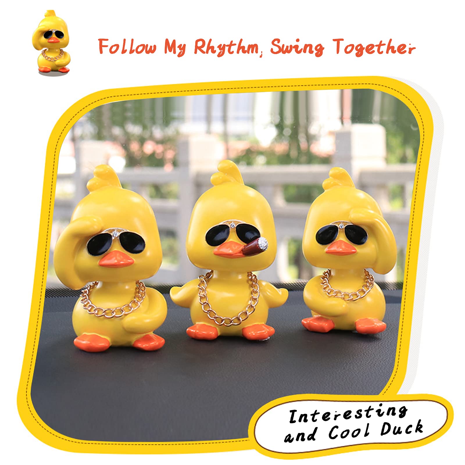 wonuu Cute Yellow Duck Car Ornaments Cool Duck Car Dashboard Decorations Shaking Head Doll