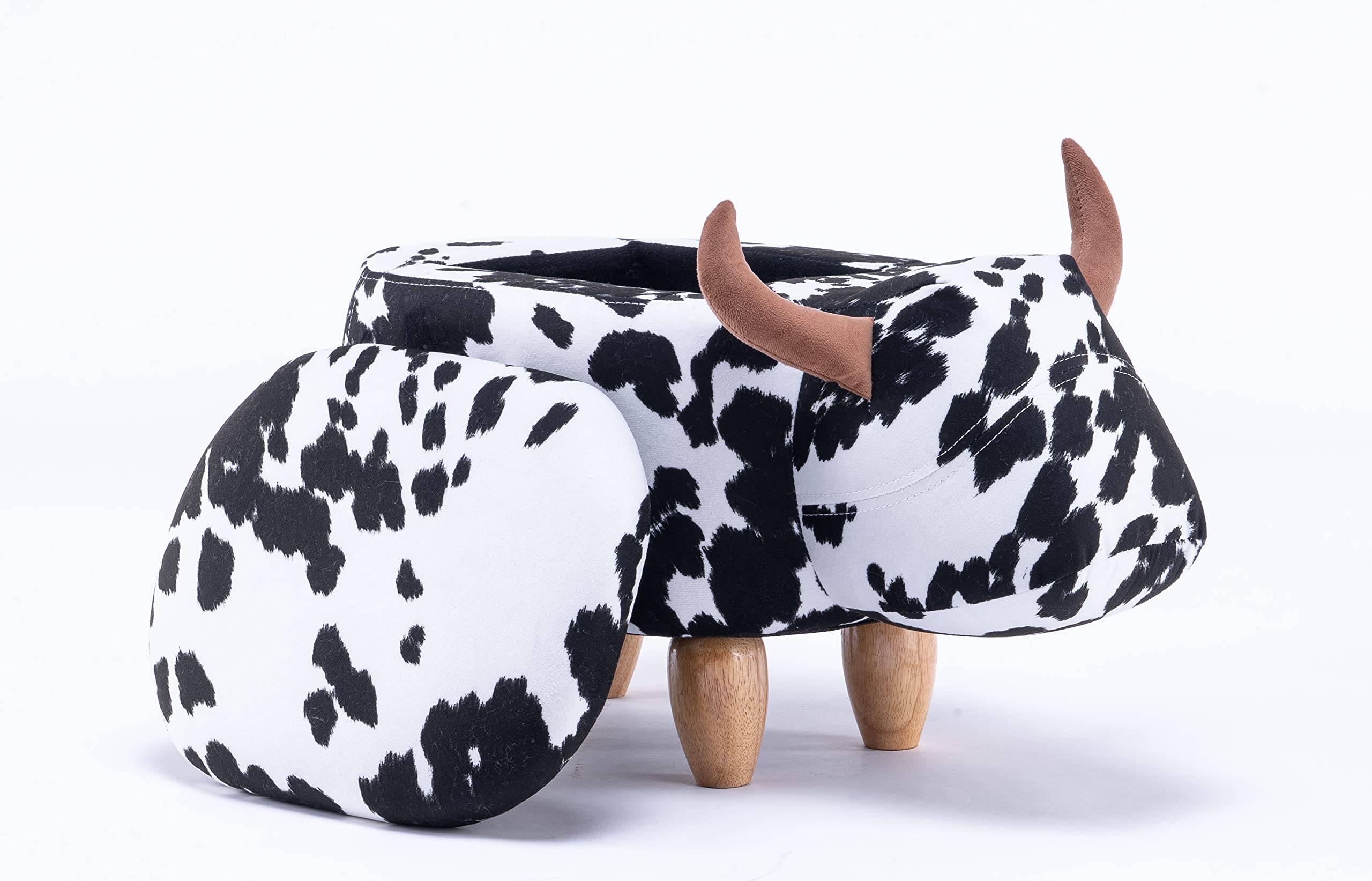 Home 2 Office Cow Ottoman for Kids' Bedroom, Playroom, Nursery, and Living Room, Animal Ottoman with Storage, Footstool for Kids, Black/White